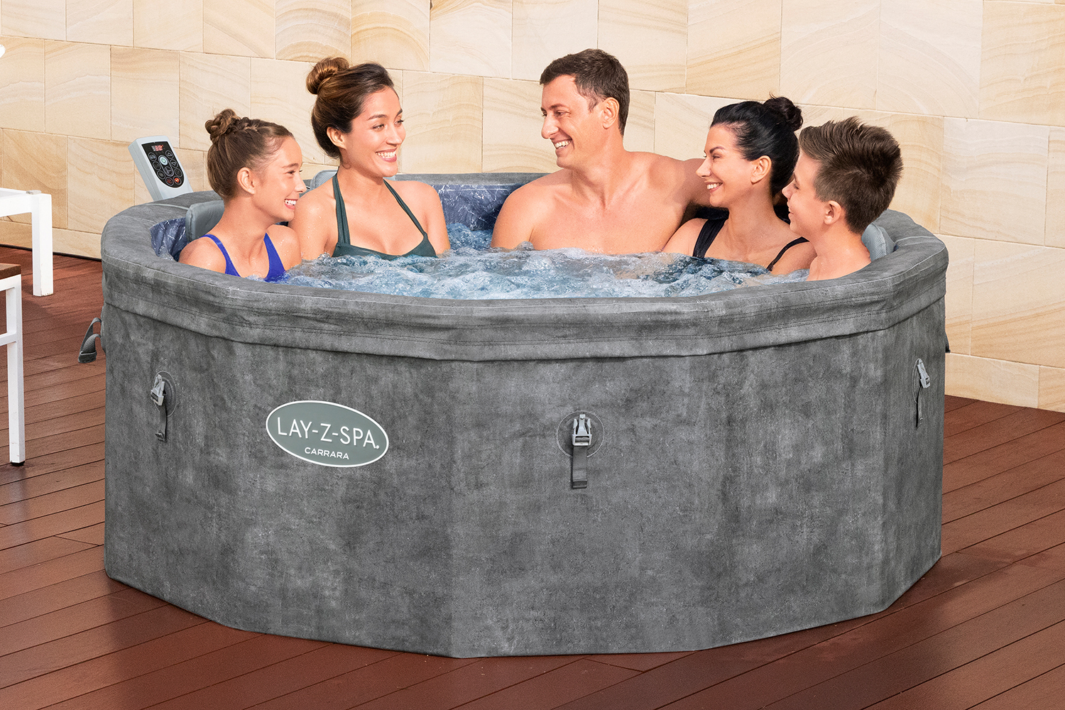 LAY-Z-SPA® Whirlpool Carrara AirJet™ mit App-Steuerung, Schaumstoffpaneele, für 6 Personen, Ø 170 x 65 cm, Alabaster-Optik