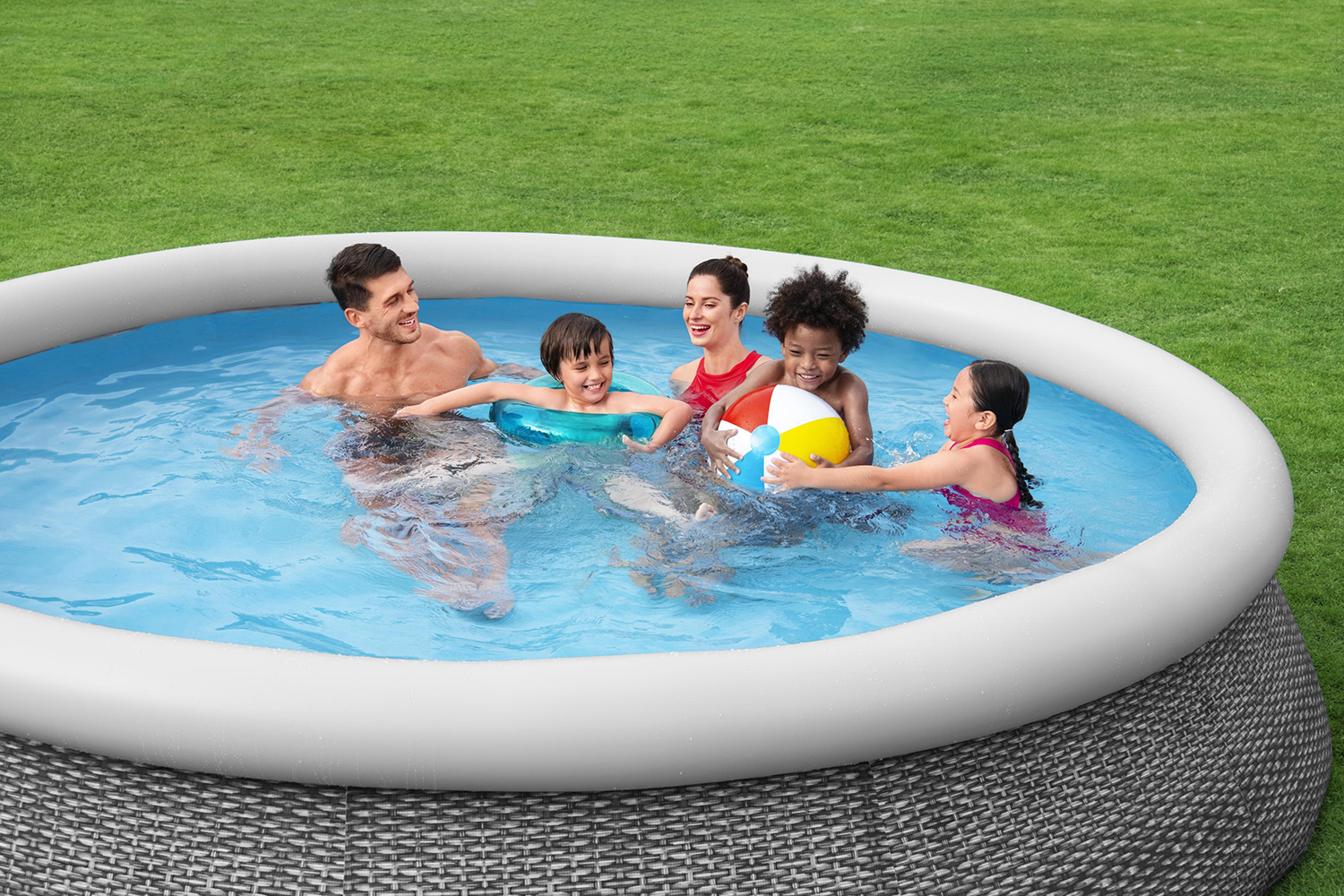 Fast Set™ Aufstellpool Set mit Filterpumpe Ø 396 x 84 cm, Rattan-Optik (Schiefergrau), rund