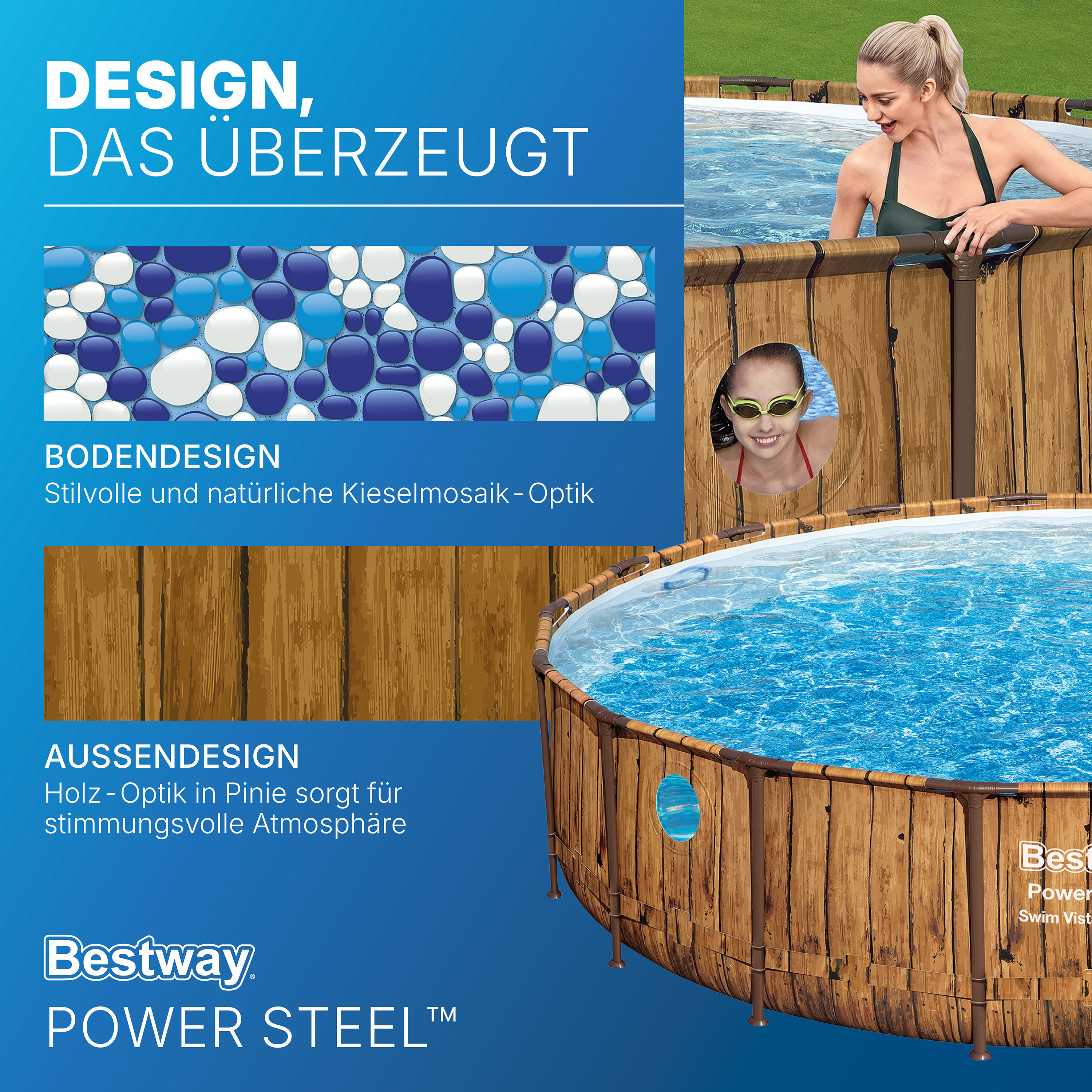 Power Steel™ Swim Vista Series™ Solo Pool ohne Zubehör Ø 549 x 122 cm, Holz-Optik (Pinie), rund