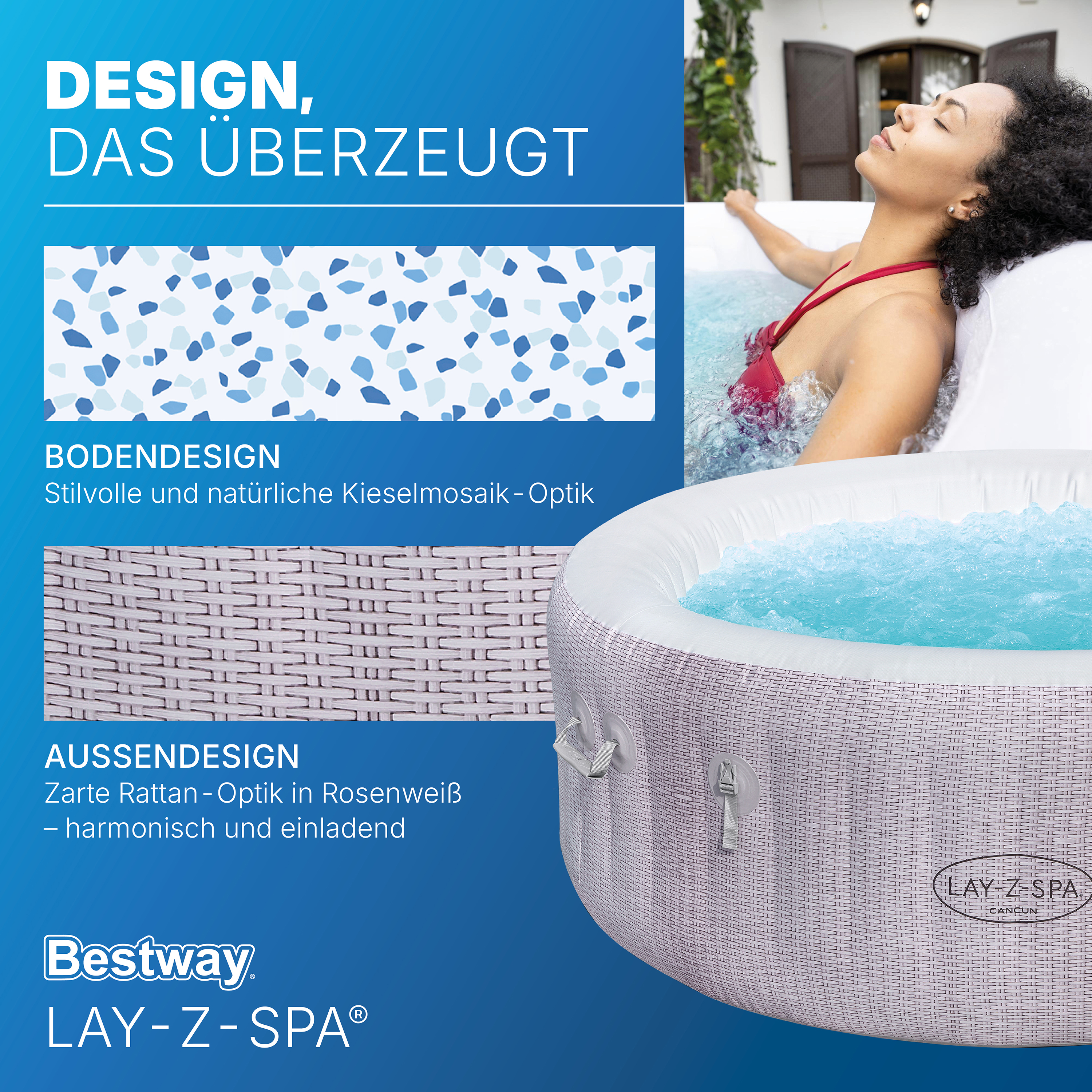 Bestway® LAY-Z-SPA® Whirlpool - Set Cancun AirJet™ mit Getränkehaltern & Kissen Ø 180 x 66 cm