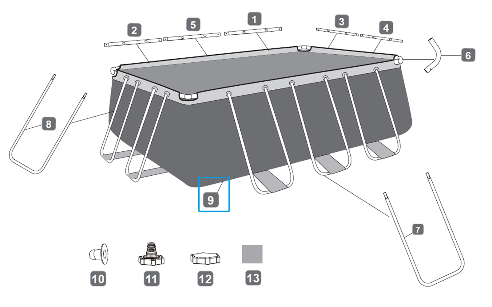Bestway® Spare Part Pool liner marble optics (slate grey) for Steel Pro MAX™ pool 412 x 201 x 122 cm, angular
