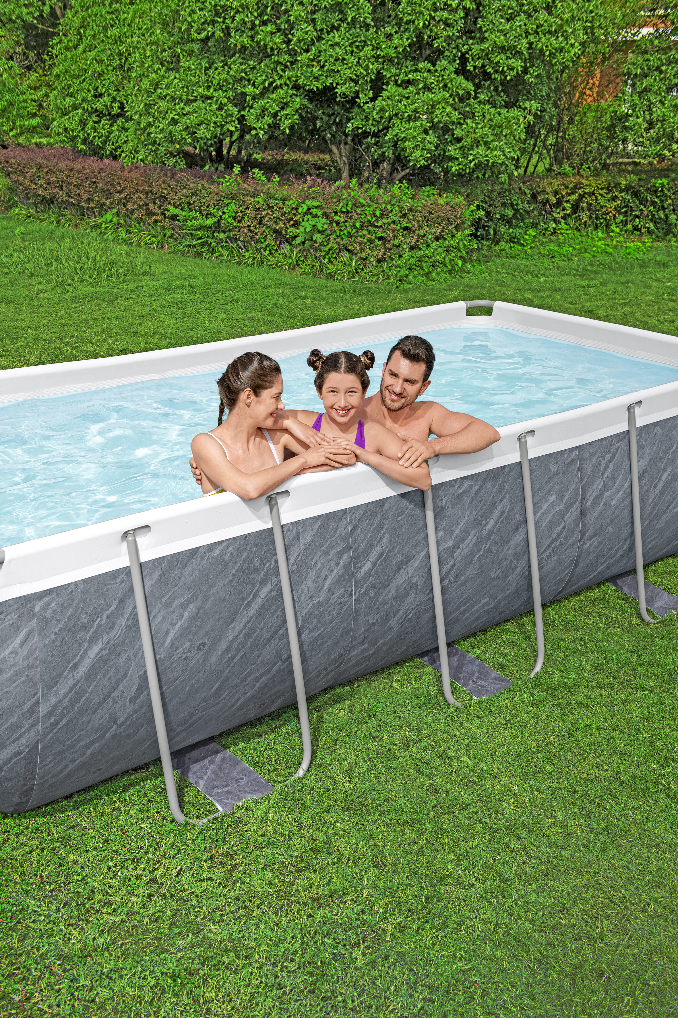 Power Steel™ Solo Pool ohne Zubehör 404 x 201 x 100 cm, Marmor-Optik (Schiefergrau), eckig