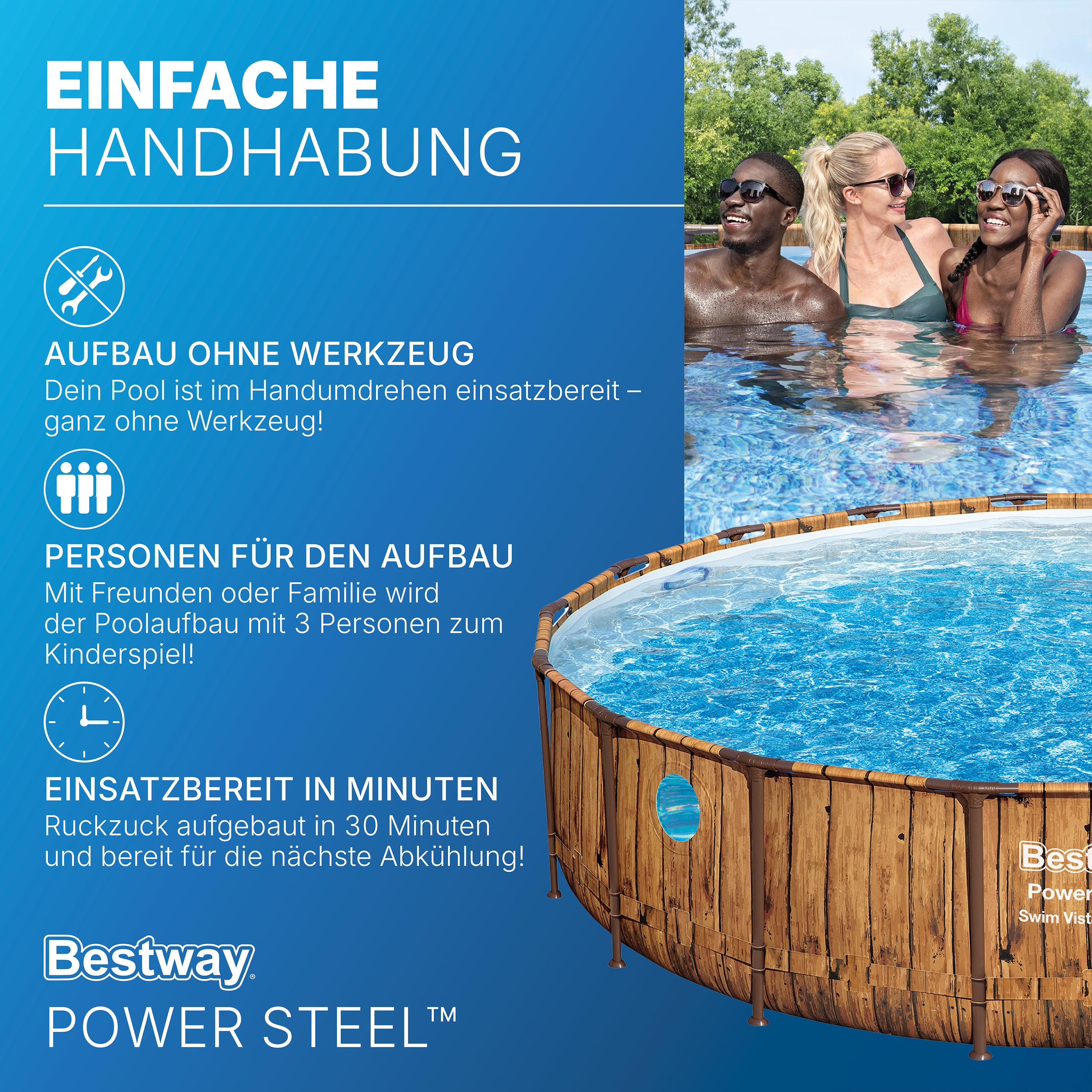 Power Steel™ Swim Vista Series™ Solo Pool ohne Zubehör Ø 549 x 122 cm, Holz-Optik (Pinie), rund