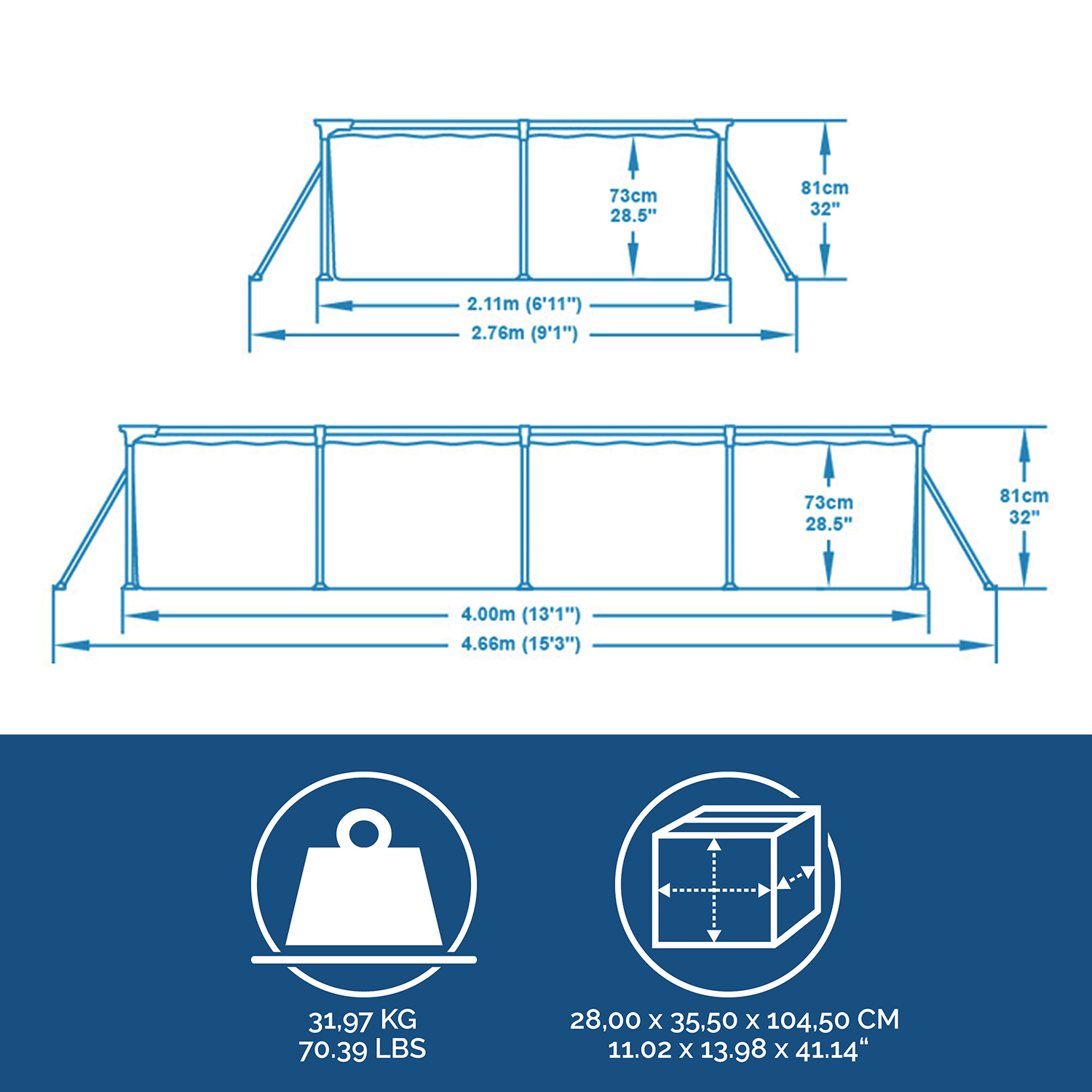 Steel Pro™ Frame Pool ohne Pumpe 400 x 211 x 81 cm , blau, eckig