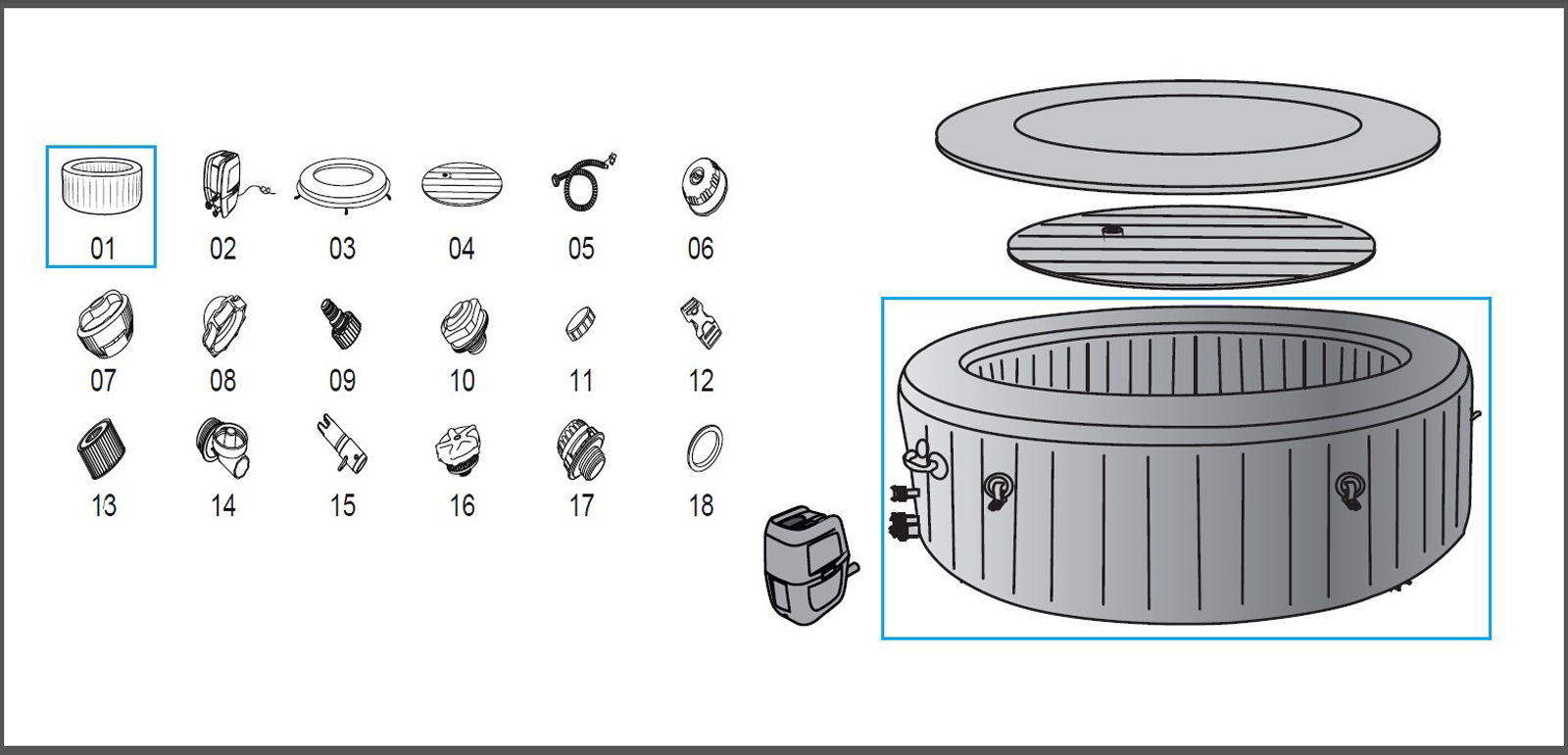Bestway® Spare Part Liner (grey) for LAY-Z-SPA® Tahiti AirJet™ whirlpool Ø 180 x 66 cm, round