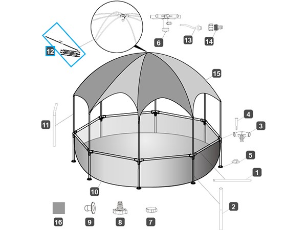 Bestway® Spare Part Fiberglass Pole for Steel Pro™ Splash-in-Shade Play pool Ø 244 x 51 cm, round