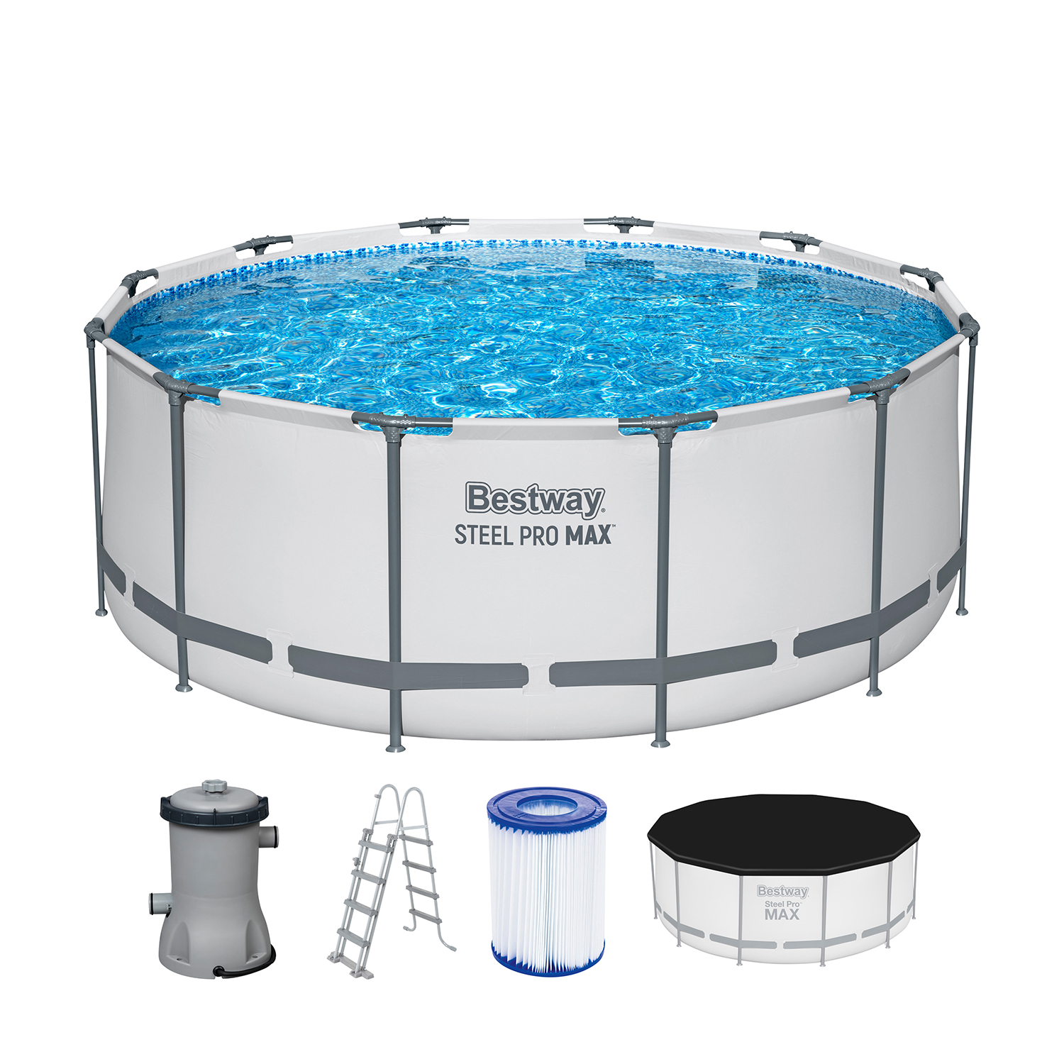 Steel Pro MAX™ Frame Pool Komplett-Set mit Filterpumpe Ø 366 x 122 cm, lichtgrau, rund