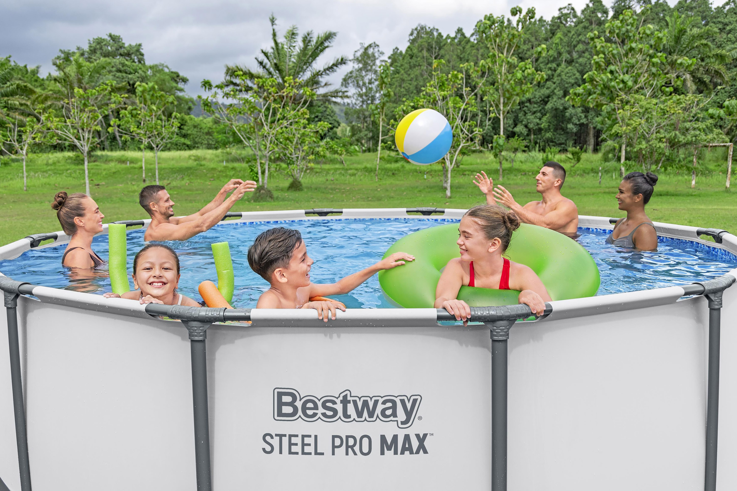 Steel Pro MAX™ Frame Pool  Komplett Set mit Filterpumpe Ø 396 x 122 cm, lichtgrau, rund