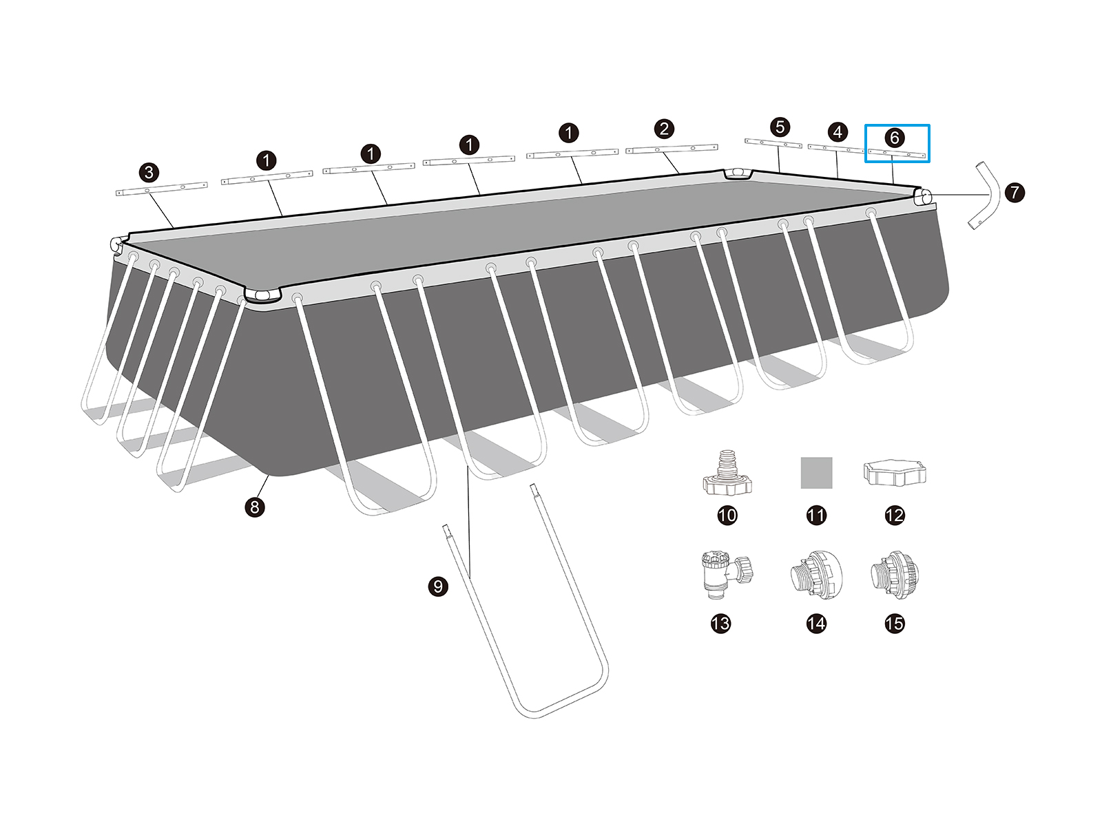 Bestway® Spare Part  Top rail F (galvanised) for Bestway® APX 365™ pool 732x366x132 cm, angular
