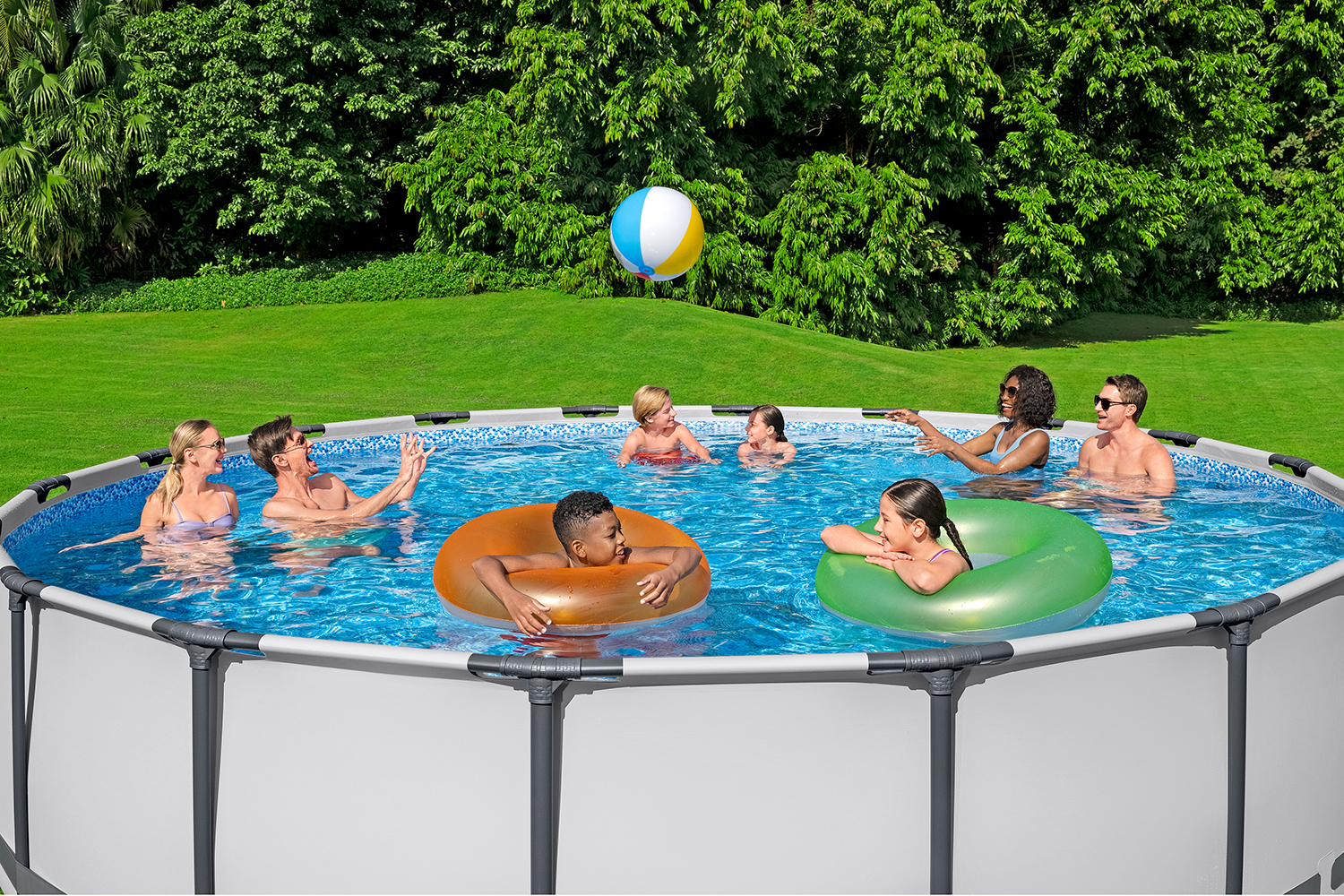 Steel Pro MAX™ Frame Pool Komplett Set mit Filterpumpe Ø 488 x 122 cm , lichtgrau, rund Steel Pro MAX™ Frame Pool Komplett Set mit Filterpumpe Ø 488 x 122 cm , lichtgrau, rund