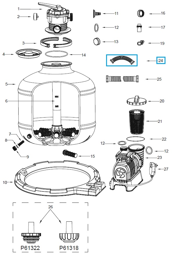 Bestway® Spare Part Interconnecting hose with nuts (430 mm) for various Flowclear™ sand filter unit