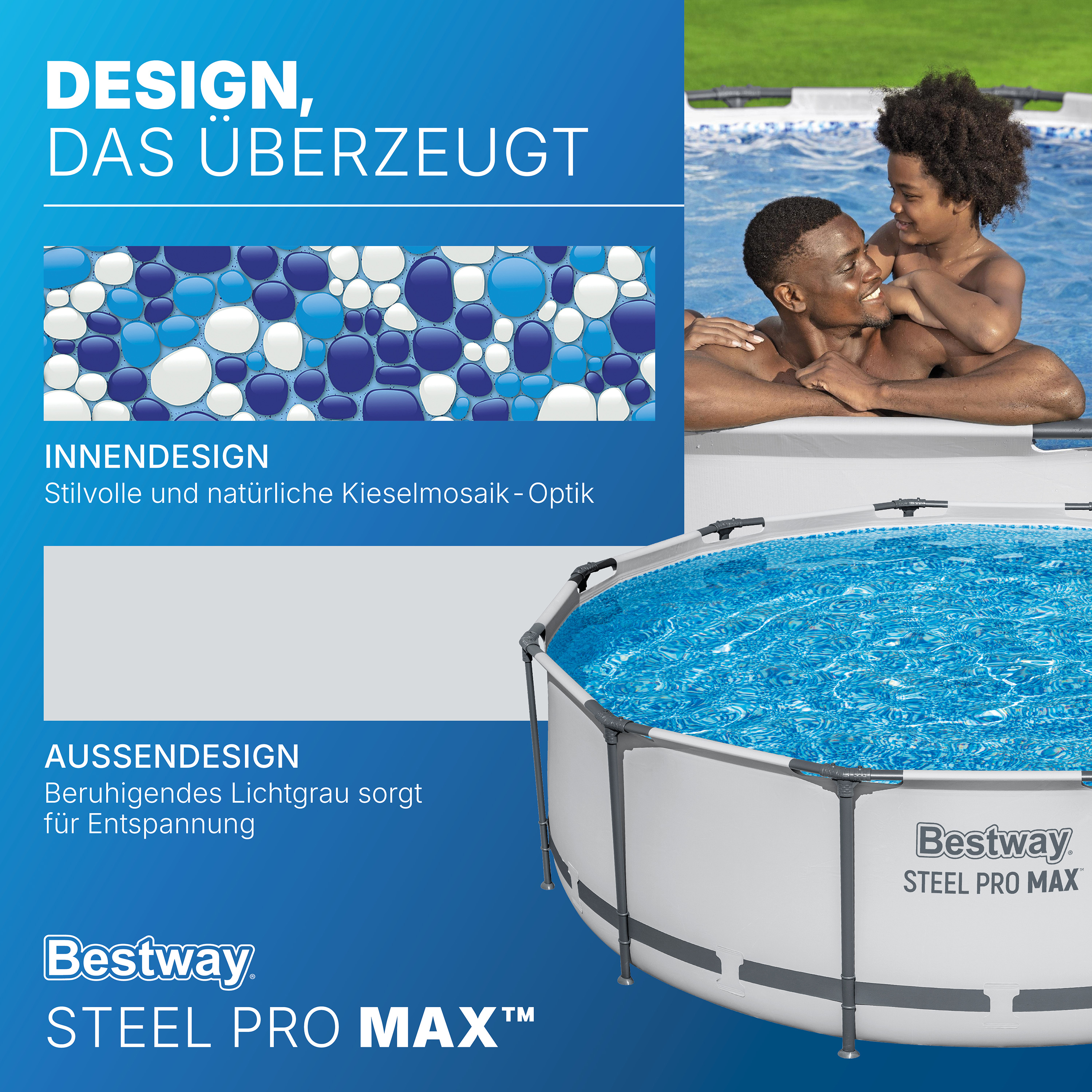Steel Pro MAX™ Frame Pool Set mit Filterpumpe Ø 366 x 100 cm, lichtgrau, rund