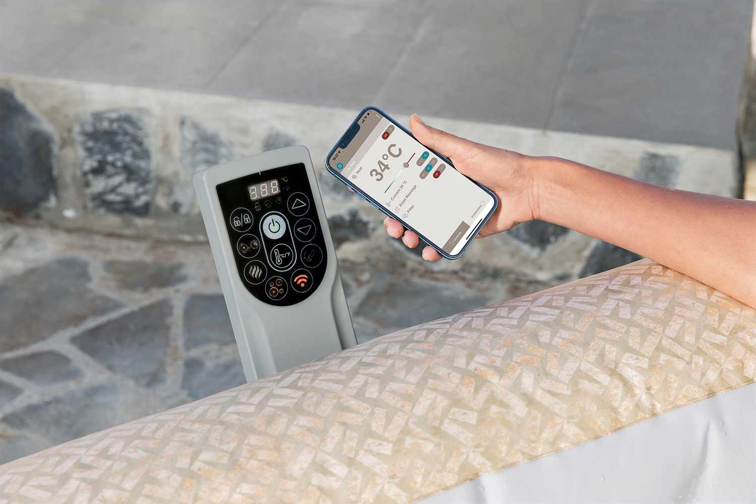 LAY-Z-SPA® Energiespar-Whirlpool Rome AirJet™ mit App-Steuerung, für 7 Pers. 201 x 201 x 71 cm, Sandmarmor-Optik