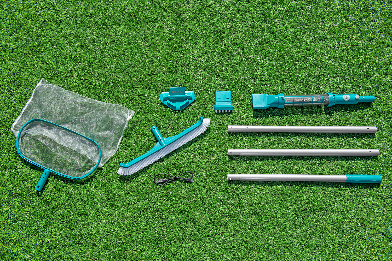Poolpflege-Set AquaSurge™ mit akkubetriebenem Poolsauger, Kescher und Poolbürste für Poolgrößen bis 610 cm Poolpflege-Set AquaSurge™ mit akkubetriebenem Poolsauger, Kescher und Poolbürste für Poolgrößen bis 610 cm