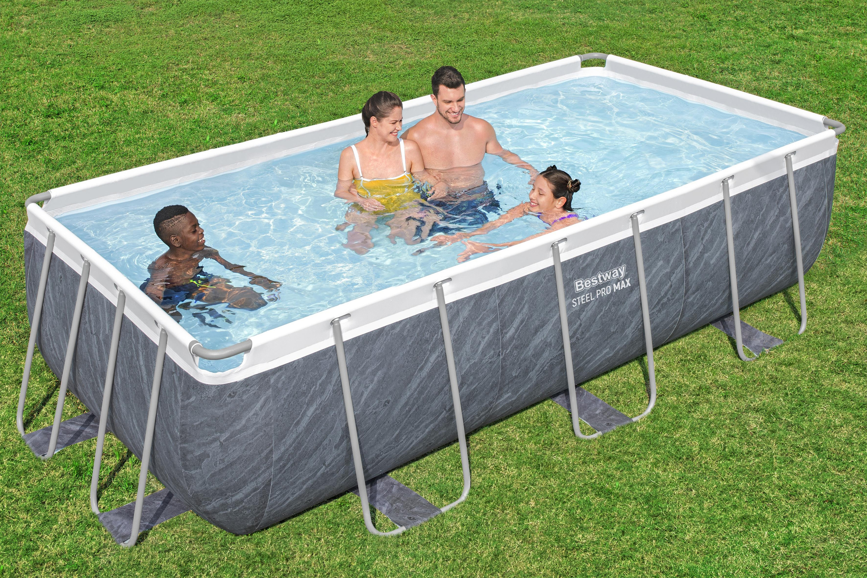 Steel Pro MAX™ Solo Pool ohne Zubehör 404 x 201 x 100 cm, Marmor-Optik (Schiefergrau), eckig