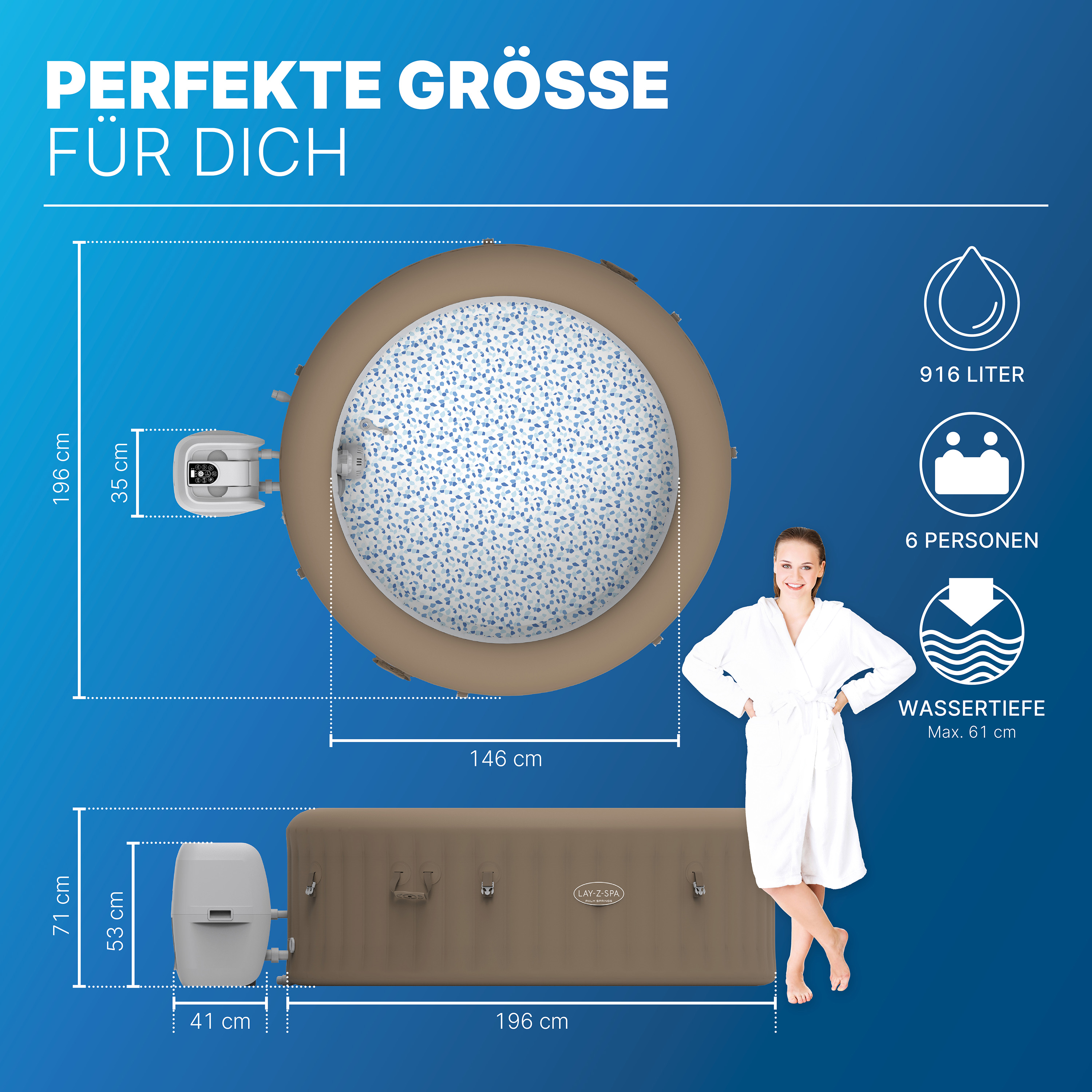 LAY-Z-SPA® Whirlpool Palm Springs AirJet™ Ø 196 x 71 cm, rund