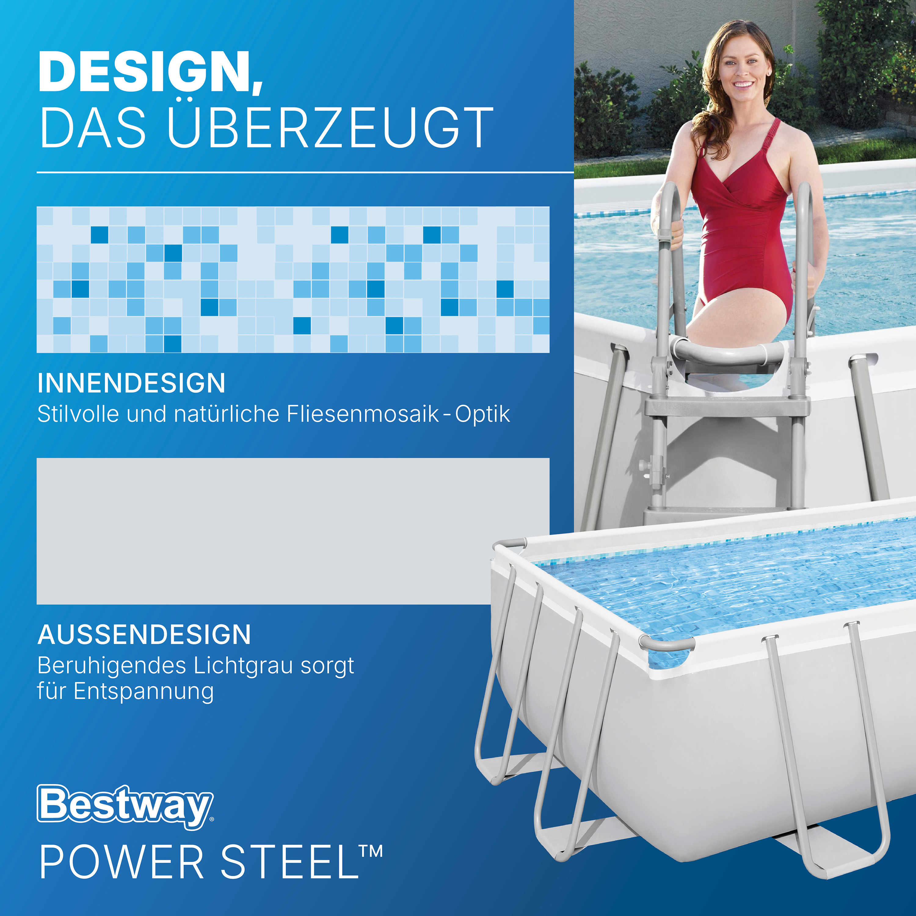Power Steel™ Frame Pool Komplett Set mit Filterpumpe 549 x 274 x 122 cm , lichtgrau, eckig
