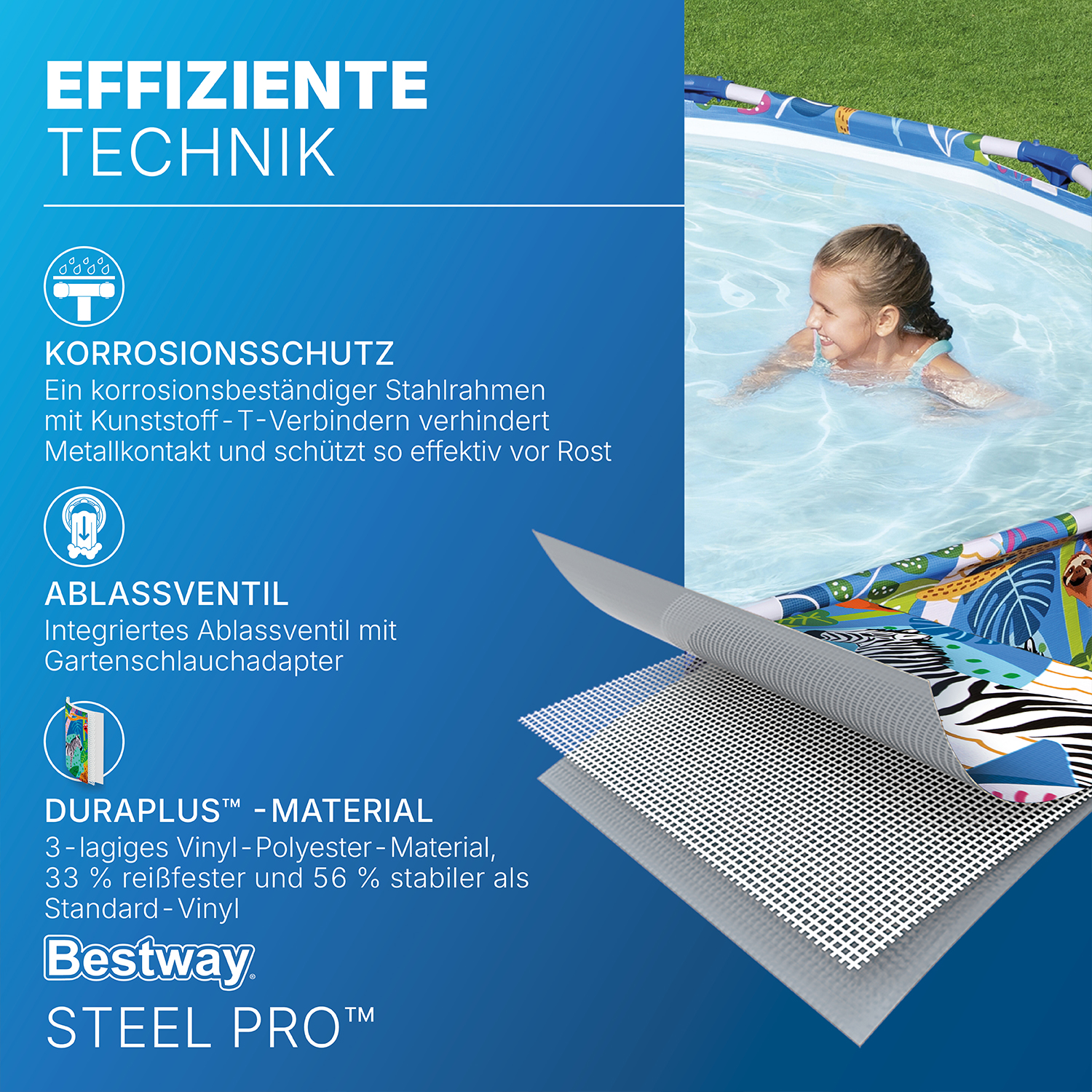 Steel Pro™ Frame Pool ohne Pumpe Ø 305 x 66 cm, buntes Zebra-Design, rund