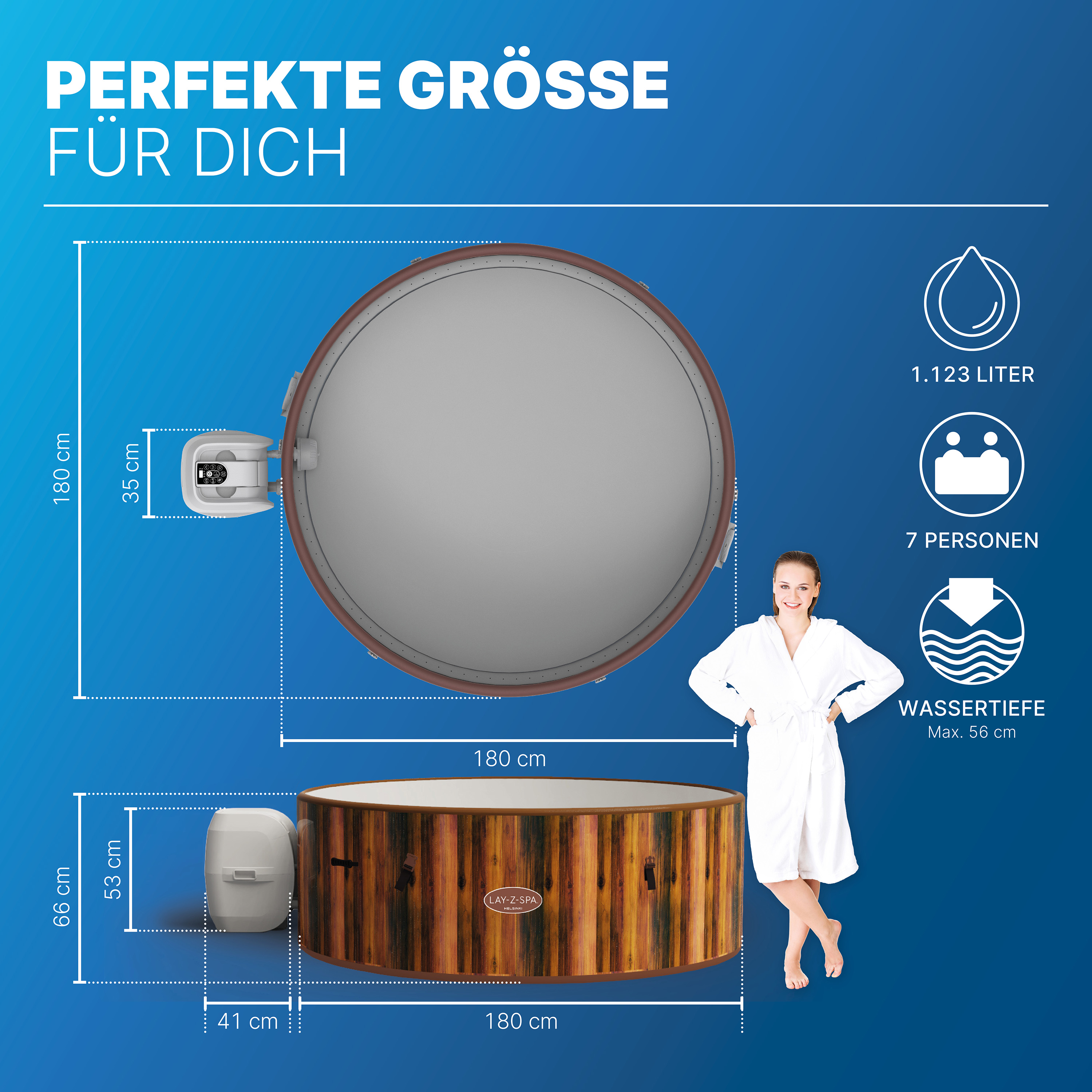 LAY-Z-SPA® WLAN Whirlpool Helsinki AirJet Plus™ Ø 180 x 66 cm, rund