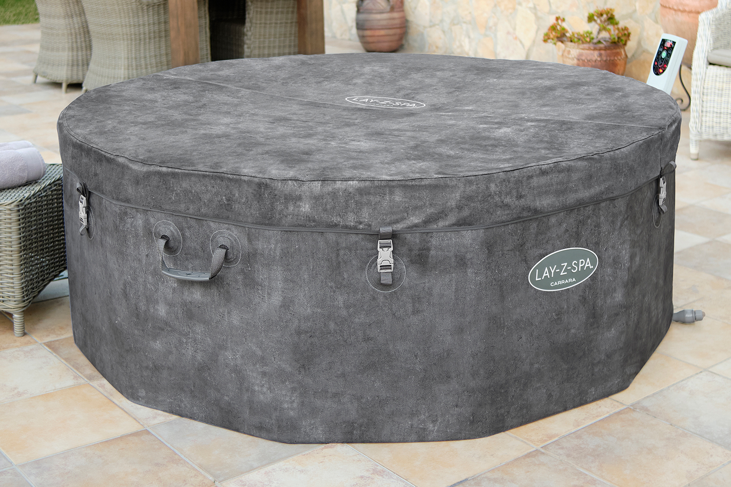 LAY-Z-SPA® Whirlpool Carrara AirJet™ mit App-Steuerung, Schaumstoffpaneele, für 6 Personen, Ø 170 x 65 cm, Alabaster-Optik