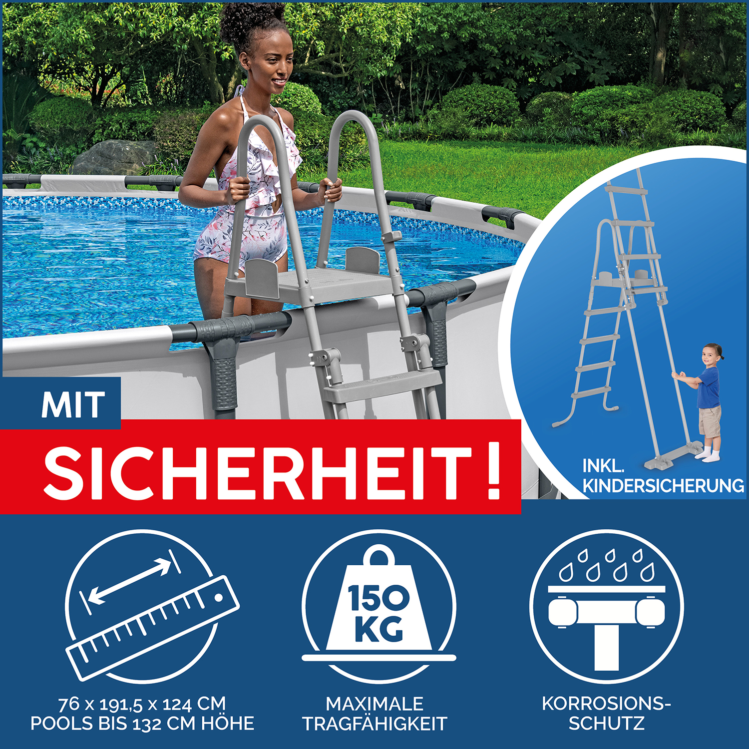 Steel Pro MAX™ Frame Pool Komplett-Set mit Filterpumpe Ø 549 x 132 cm, lichtgrau, rund Steel Pro MAX™ Frame Pool Komplett-Set mit Filterpumpe Ø 549 x 132 cm, lichtgrau, rund