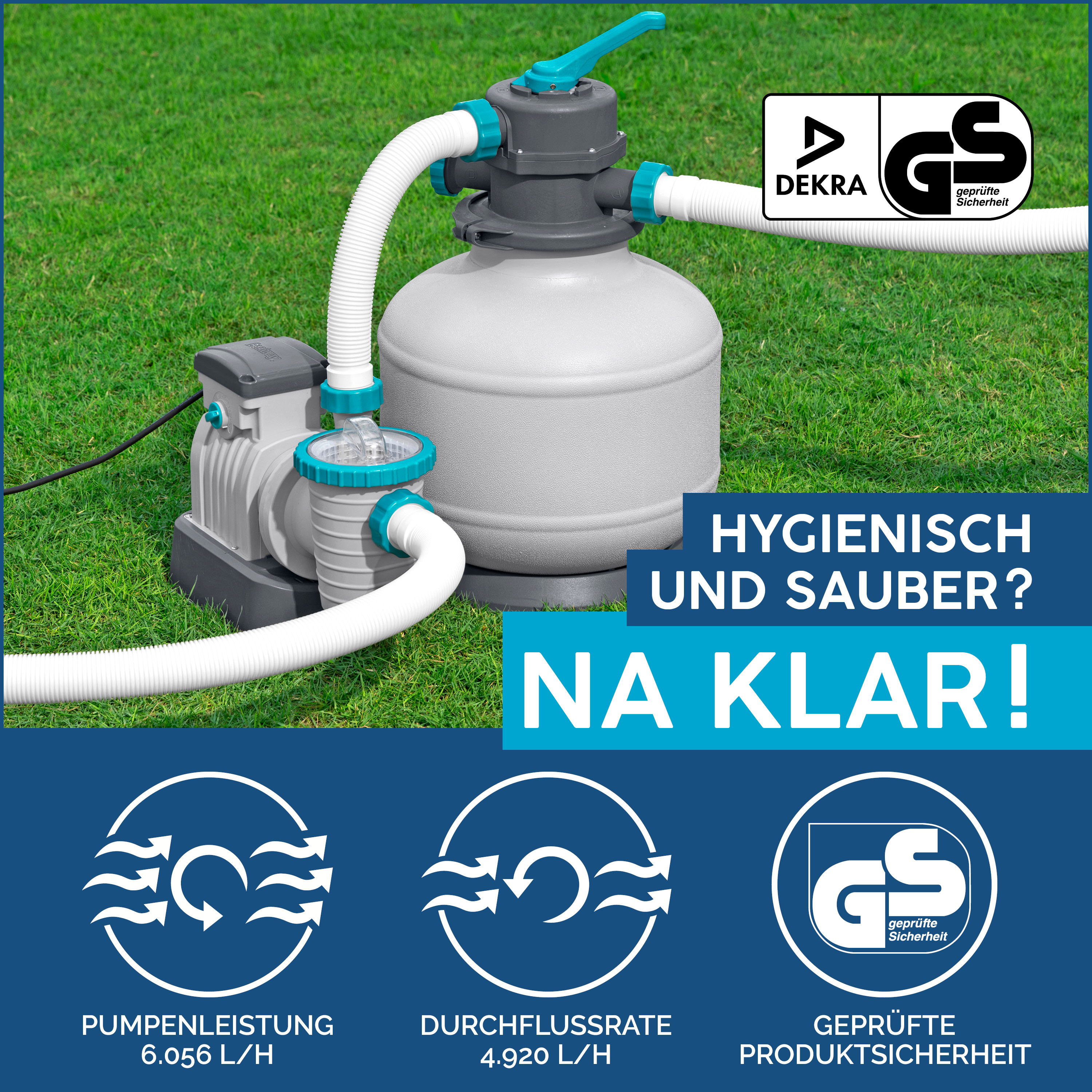 Sandfilteranlage mit Zeitschaltuhr 6.056 l/h, 230 W