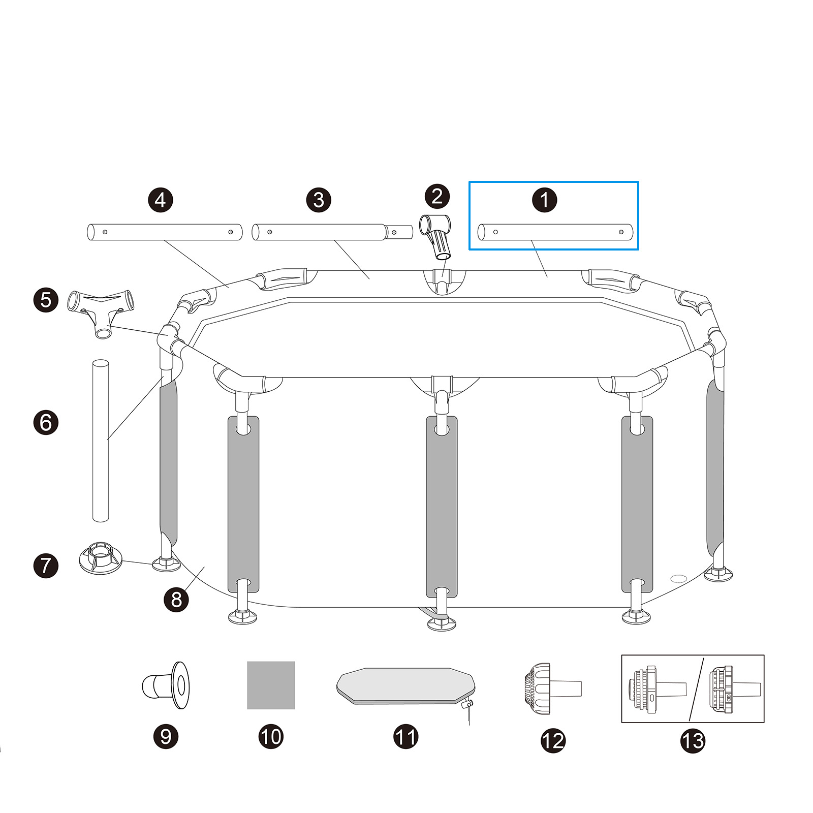 Bestway® Ersatzteil Horizontale Stange B für Bestway® LAY-Z-SPA® Eisbad Glacial Dip™ 150x90x65cm