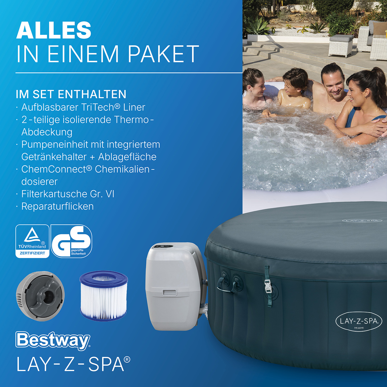 LAY-Z-SPA® Energiespar Whirlpool Miami AirJet™ für 6 Personen Ø 196 x 66 cm, Dunkelgrün