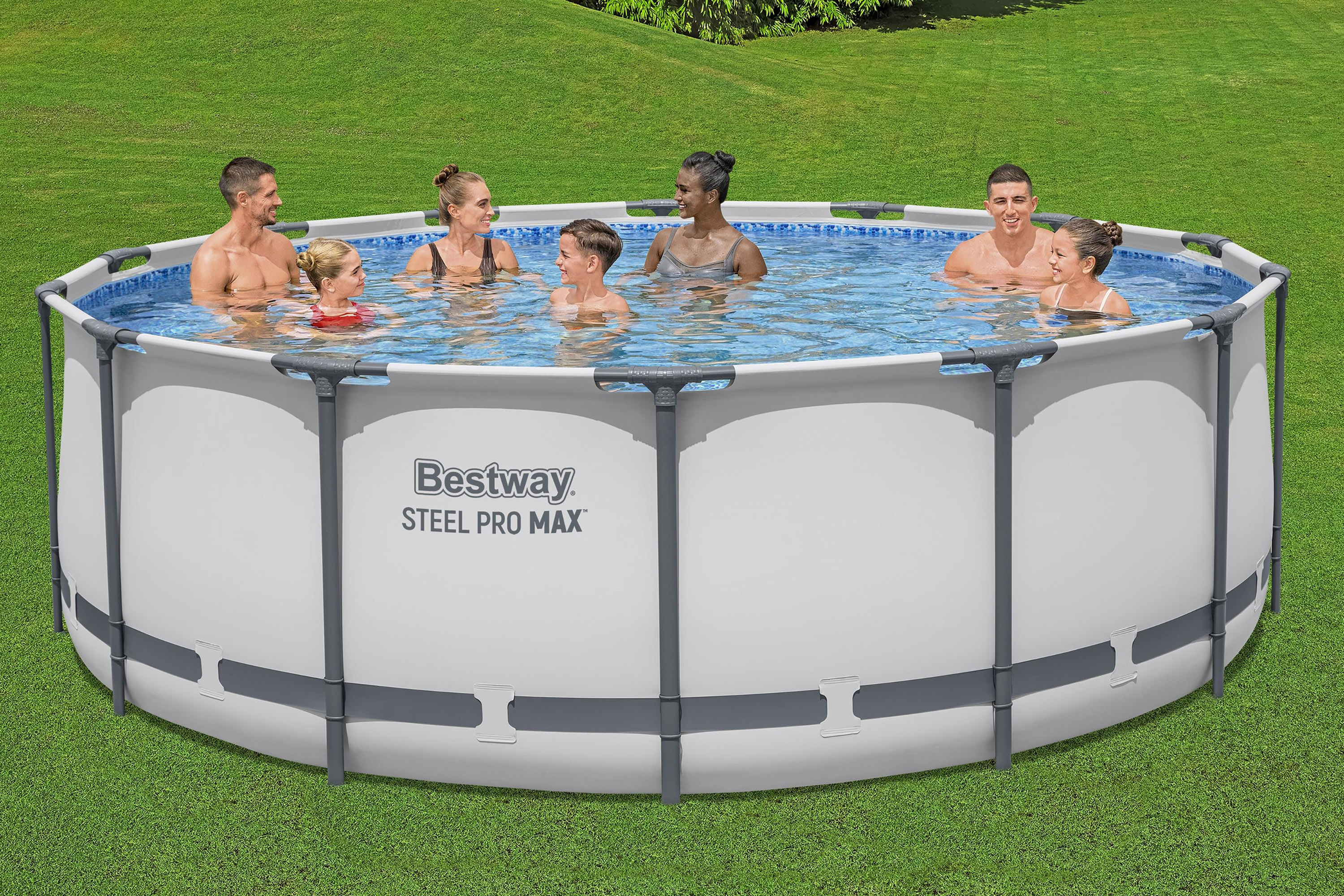 Steel Pro MAX™ Frame Pool Komplett Set mit Filterpumpe Ø 427 x 122 cm, lichtgrau, rund