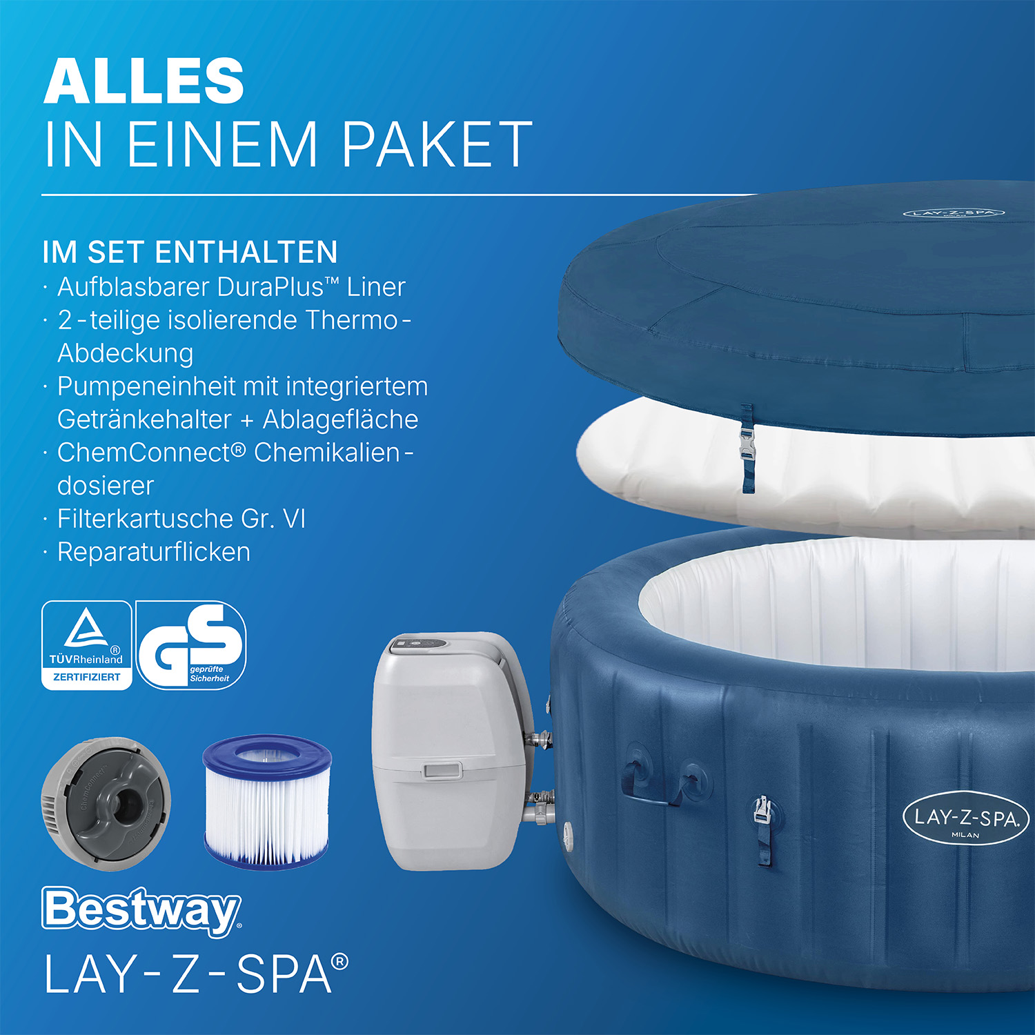 LAY-Z-SPA® WLAN-Whirlpool Milan AirJet Plus™ Ø 196 x 71 cm, rund LAY-Z-SPA® WLAN-Whirlpool Milan AirJet Plus™ Ø 196 x 71 cm, rund