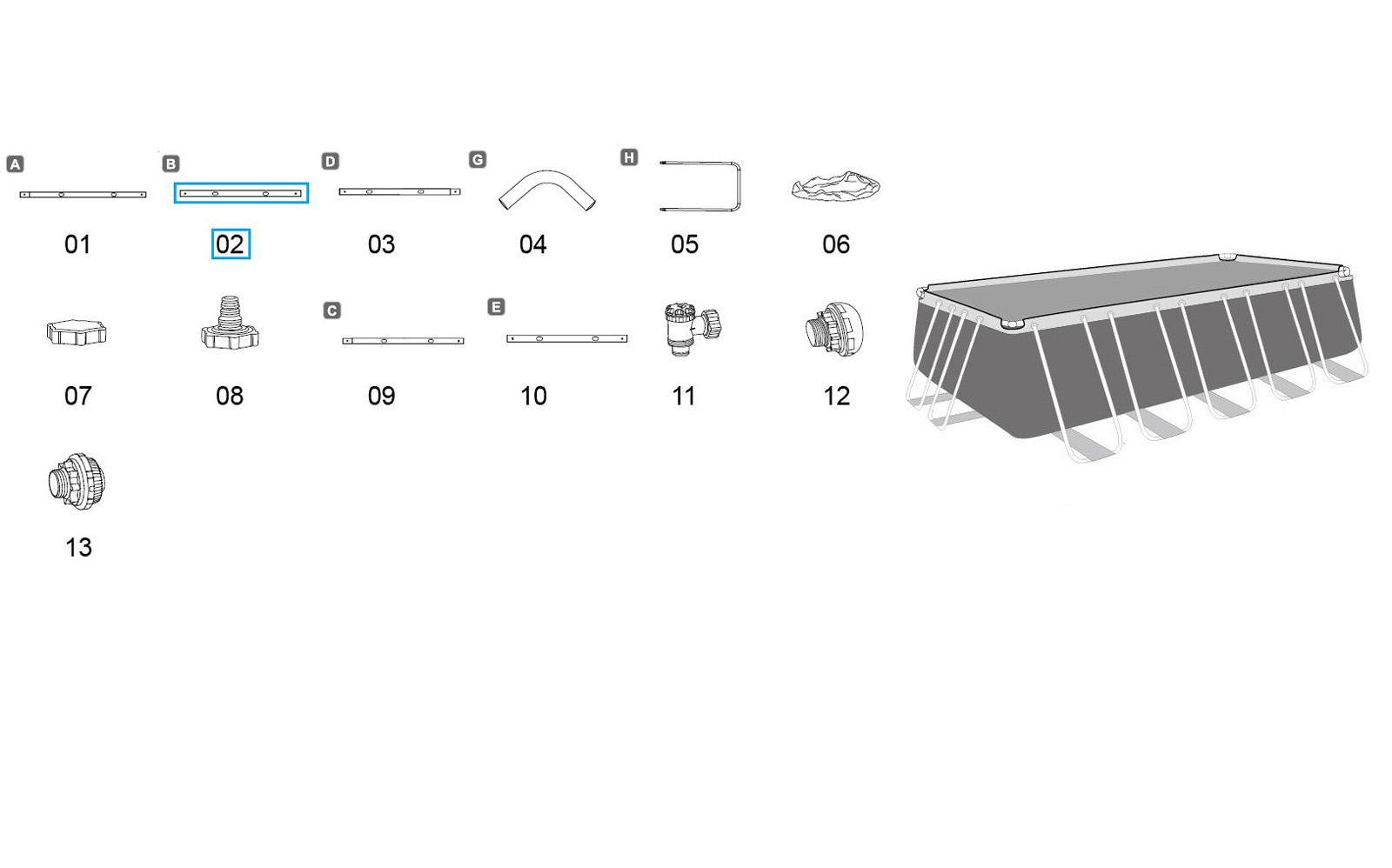 Bestway® Spare Part Top rail B (grey) for various Power Steel™ frame pools, angular