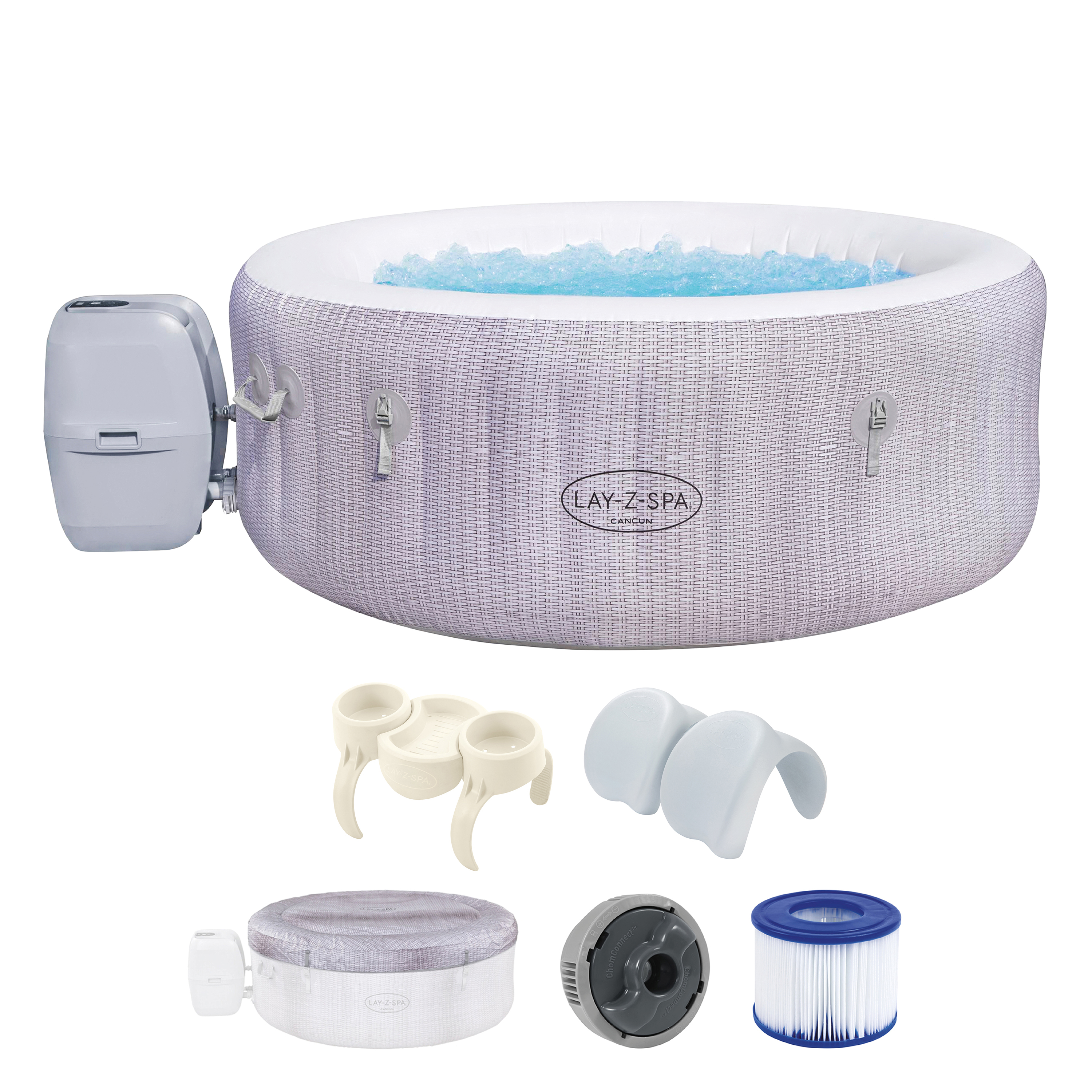 Bestway® LAY-Z-SPA® Whirlpool - Set Cancun AirJet™ mit Getränkehaltern & Kissen Ø 180 x 66 cm