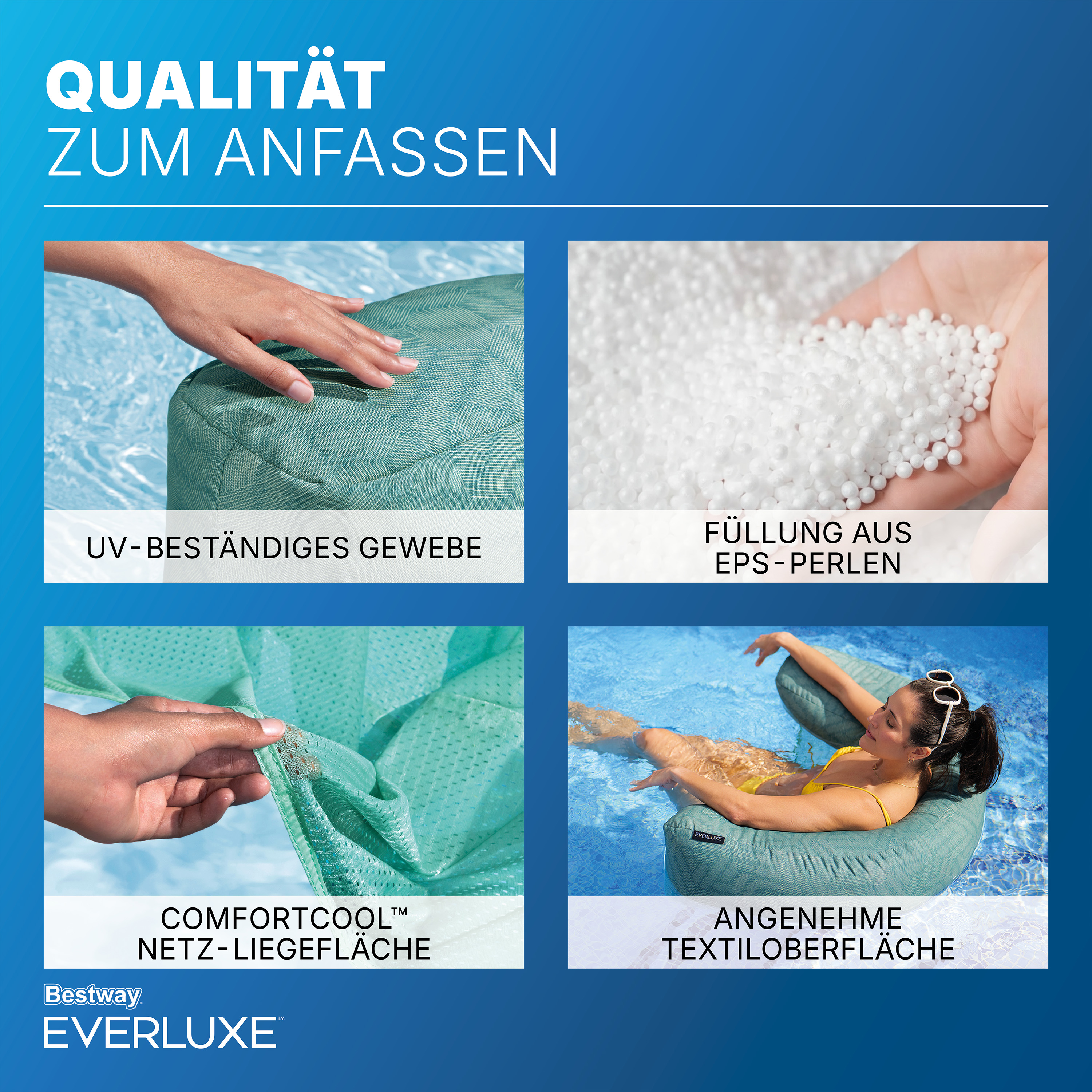 Everluxe™ Poolsitz mit Textiloberfläche und EPS-Perlen-Füllung 92 x 66 x 20 cm