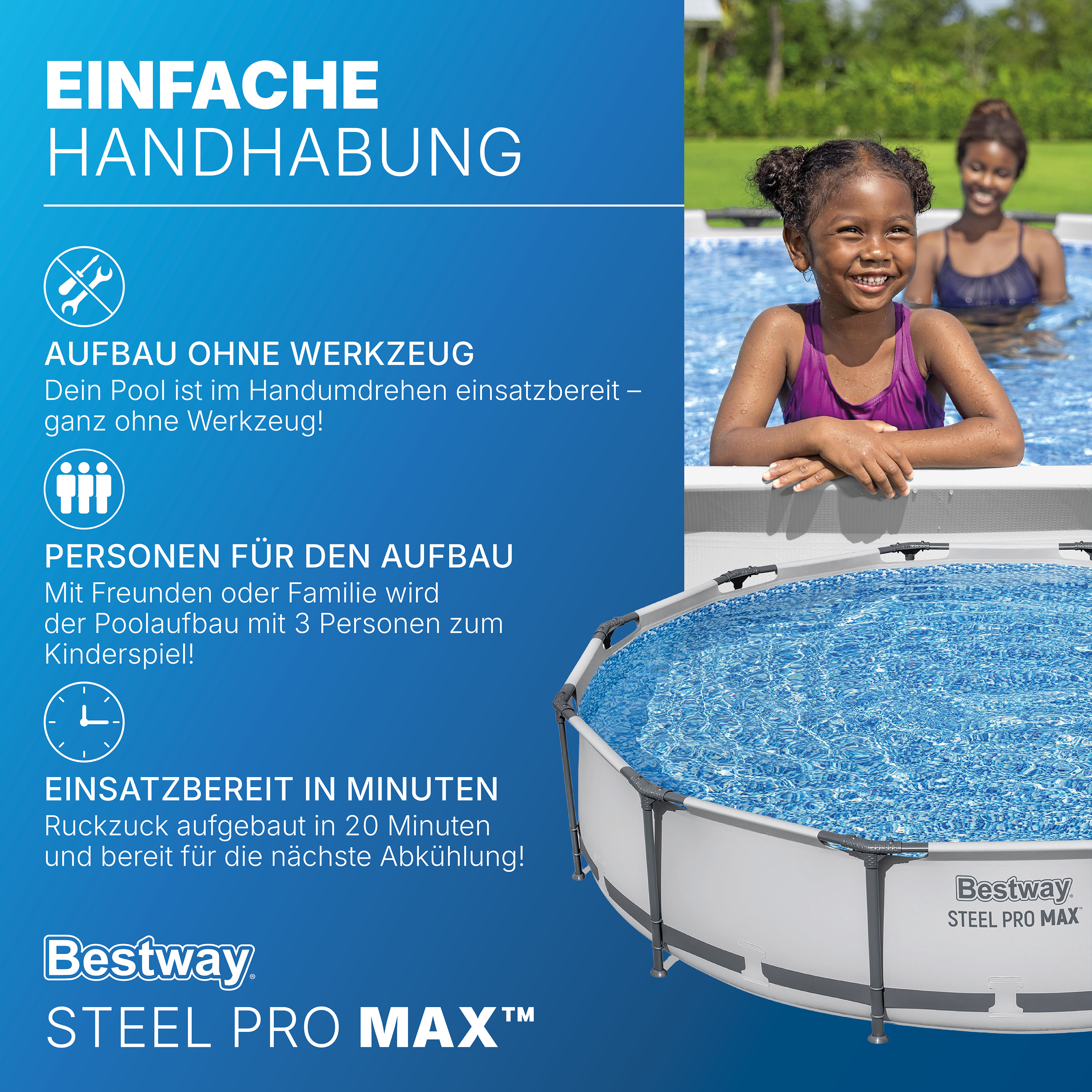 Steel Pro MAX™ Frame Pool Set mit Filterpumpe Ø 366 x 76 cm, lichtgrau, rund