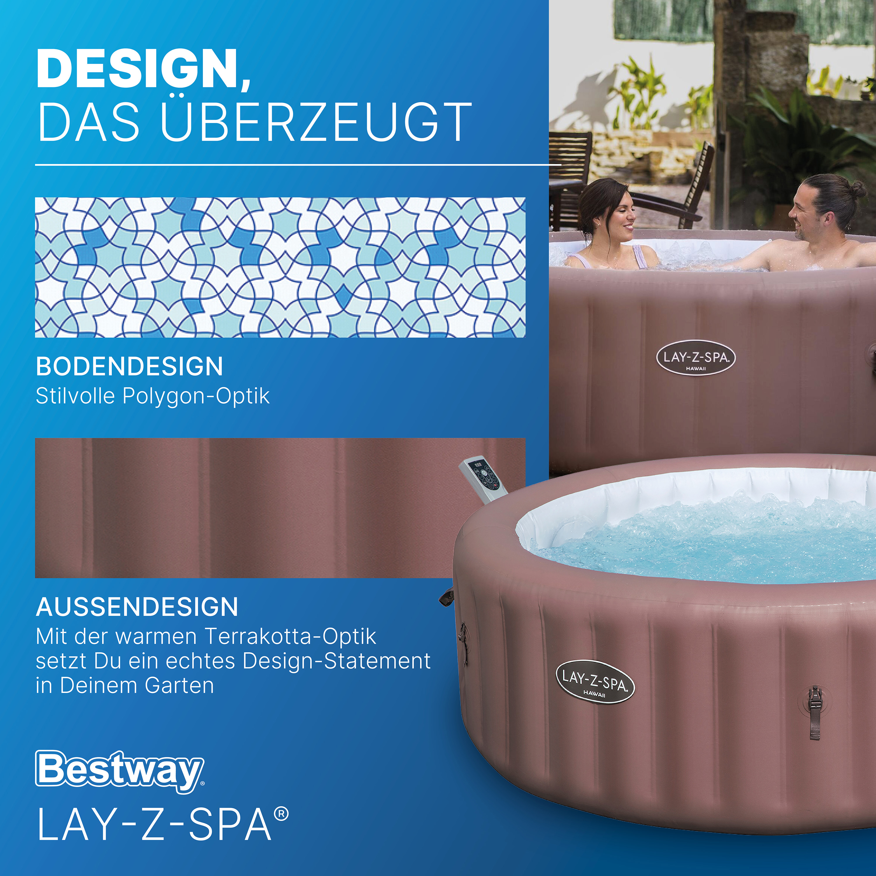 LAY-Z-SPA® WLAN-Whirlpool Hawaii AirJet™ mit App-Steuerung, für 6 Personen, Ø 196 x 71 cm, Terrakotta