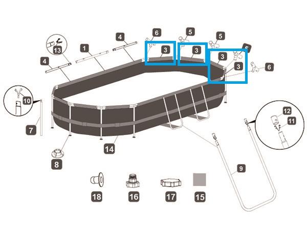 Bestway® Spare Part Top rail C for Power Steel Deluxe Series pool 488cm x 305cm x 107cm oval