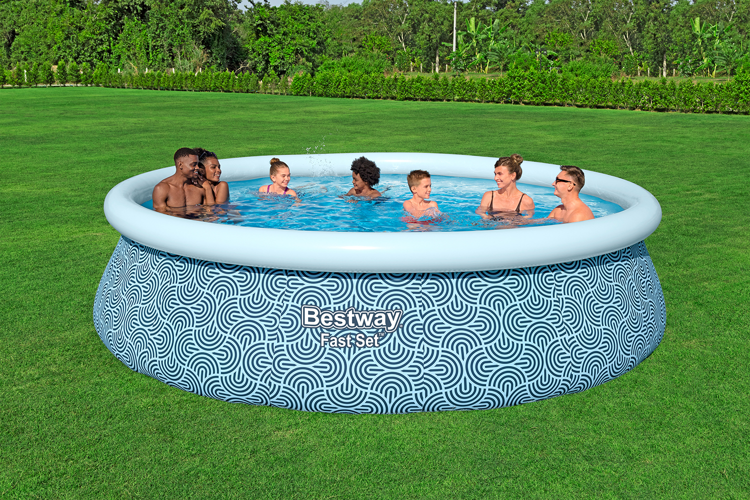 Fast Set™ Aufstellpool-Set mit Filterpumpe Ø 457 x 107 cm, Grafisches Liniendesign, rund