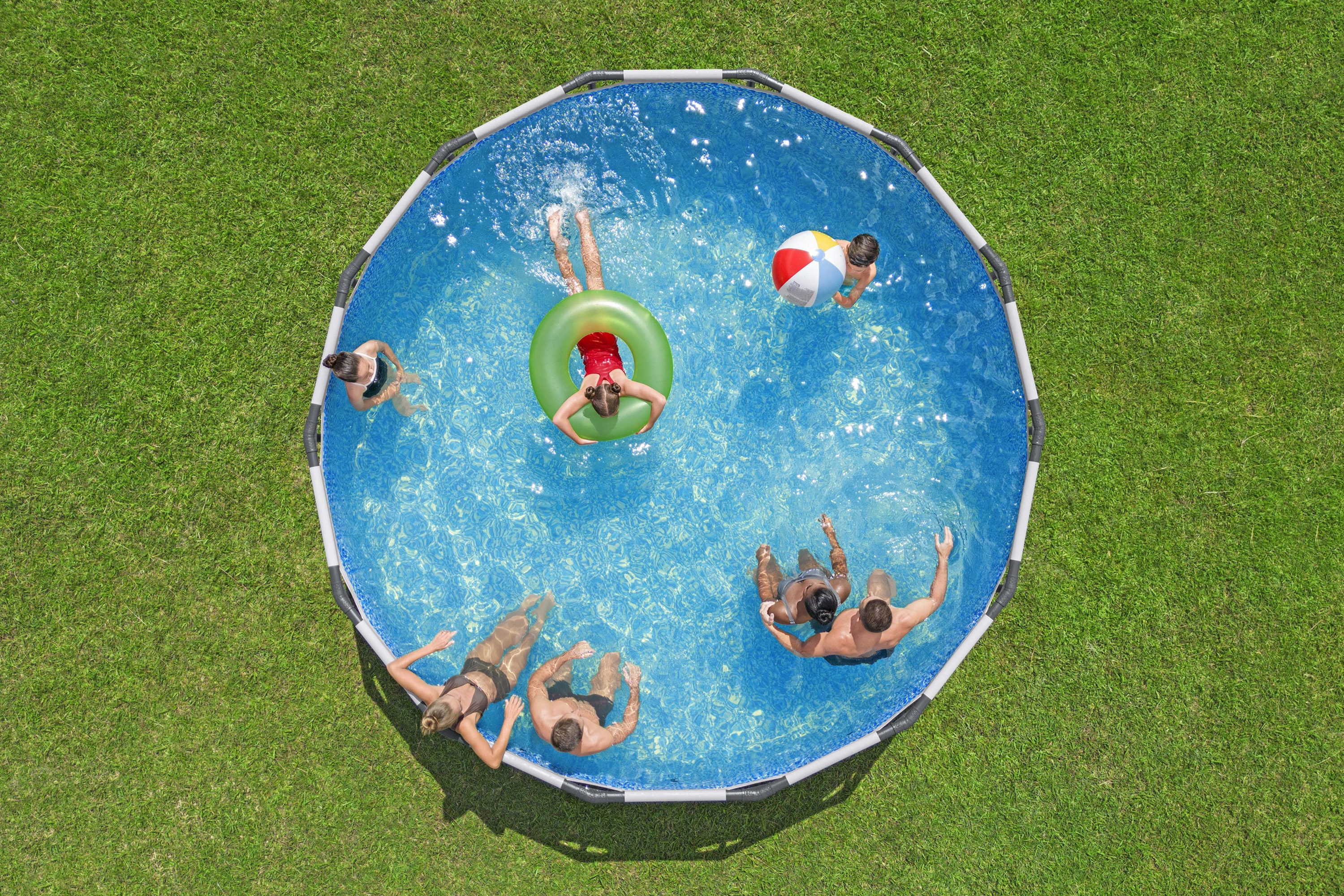 Steel Pro MAX™ Frame Pool Komplett Set mit Filterpumpe Ø 427 x 122 cm, lichtgrau, rund