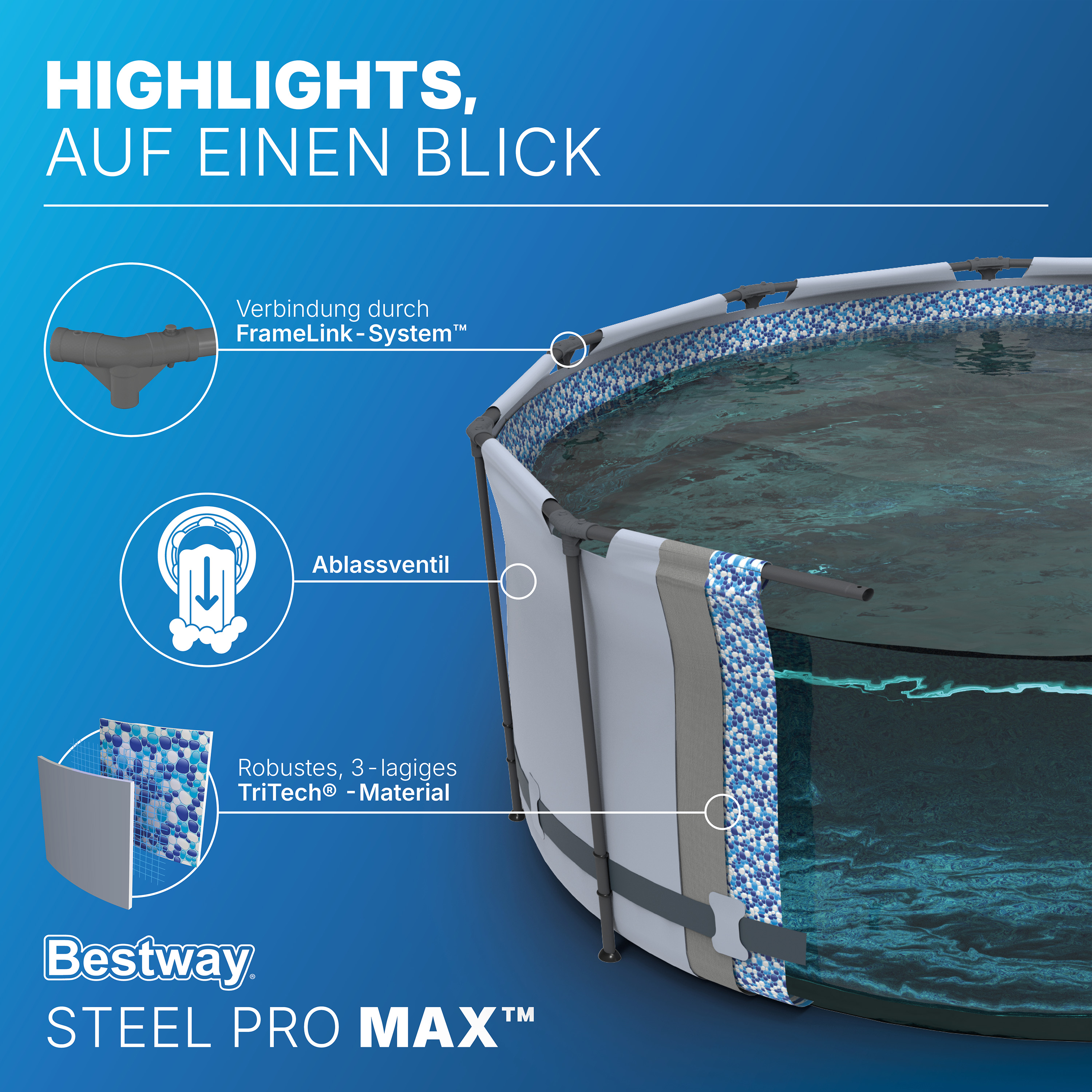 Steel Pro MAX™ Frame Pool Set mit Filterpumpe Ø 305 x 76 cm, lichtgrau, rund