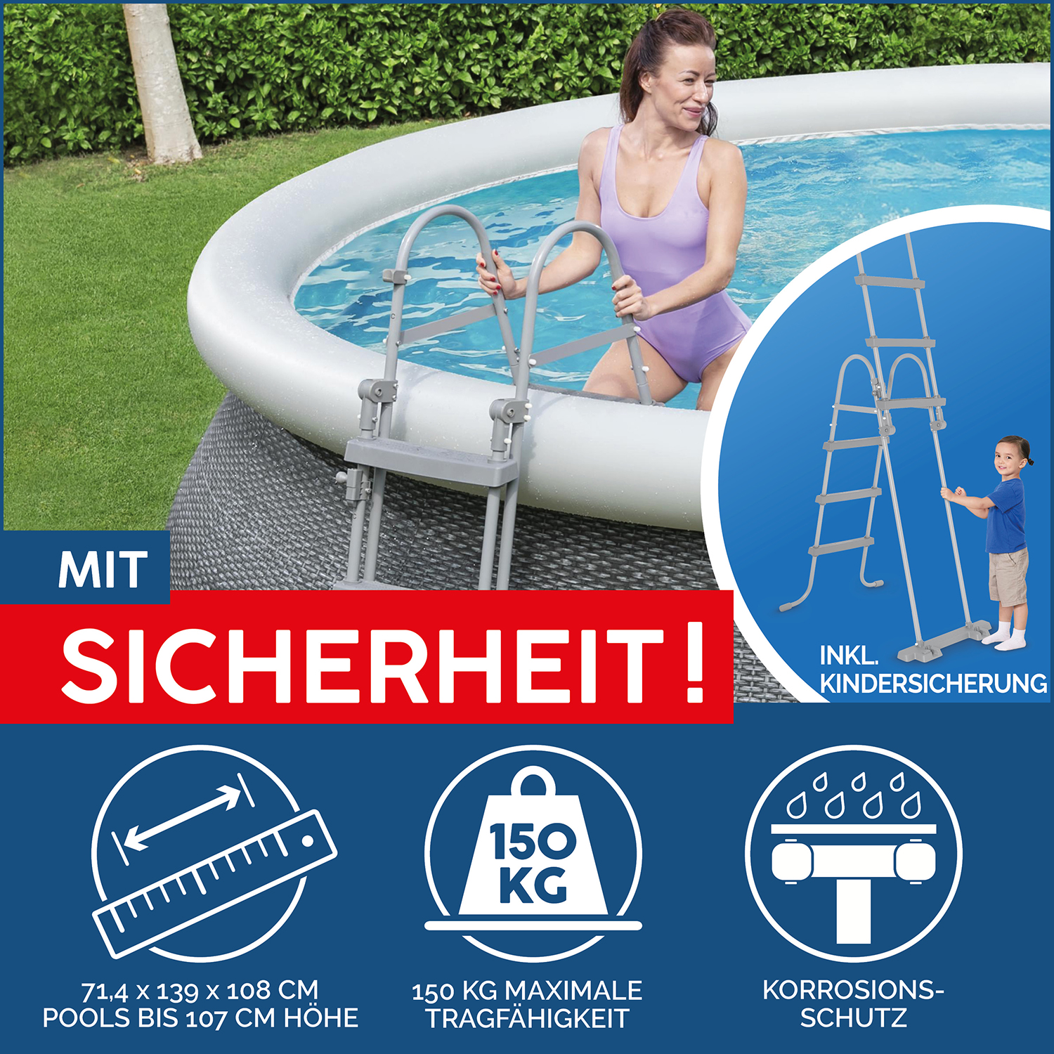 Fast Set™ Aufstellpool-Set mit Filterpumpe Ø 457 x 107 cm, Rattan-Optik (Schiefergrau), rund