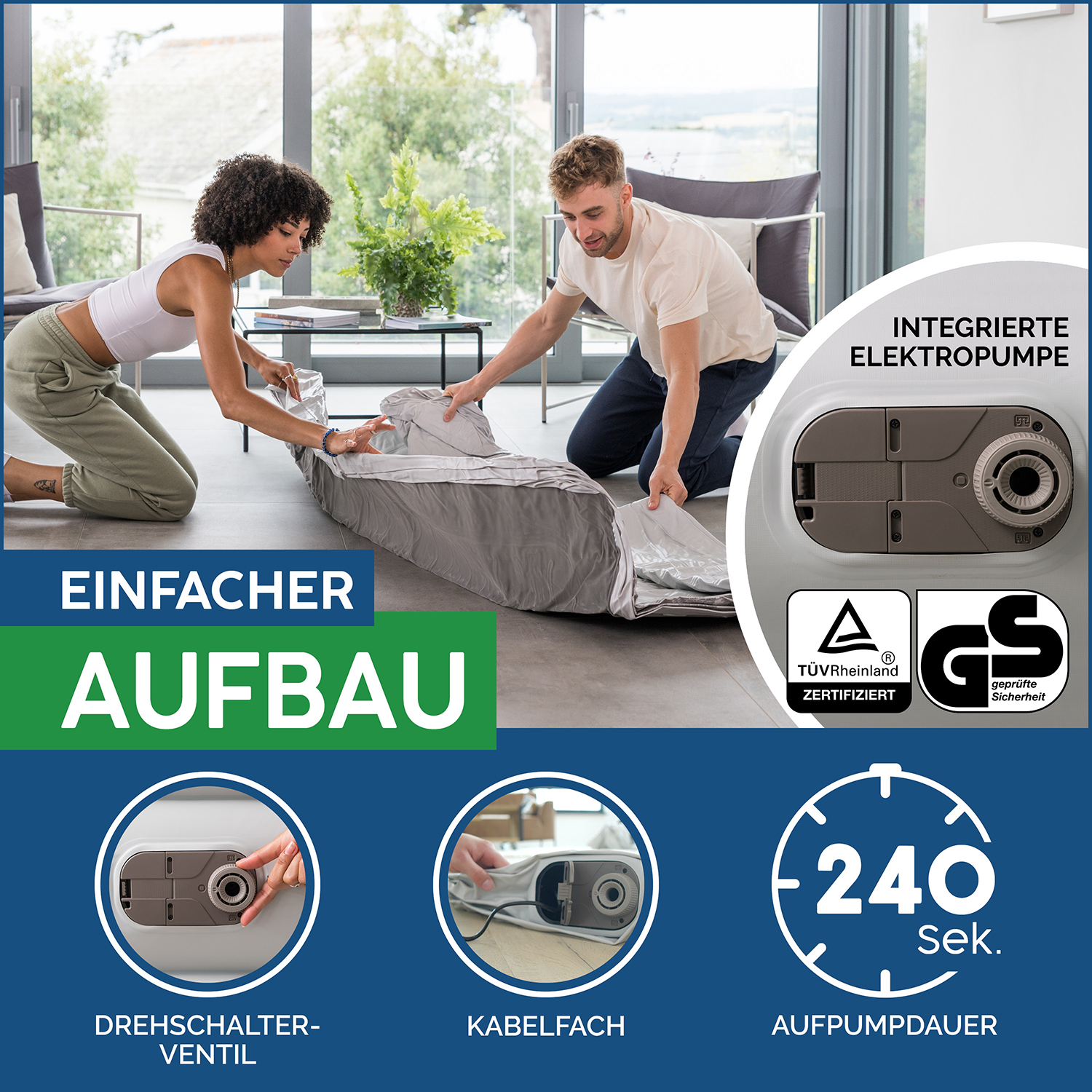 TriTech™ Doppelluftbett mit antimikrobieller Oberfläche & integrierter Elektropumpe 203 x 152 x 46 cm