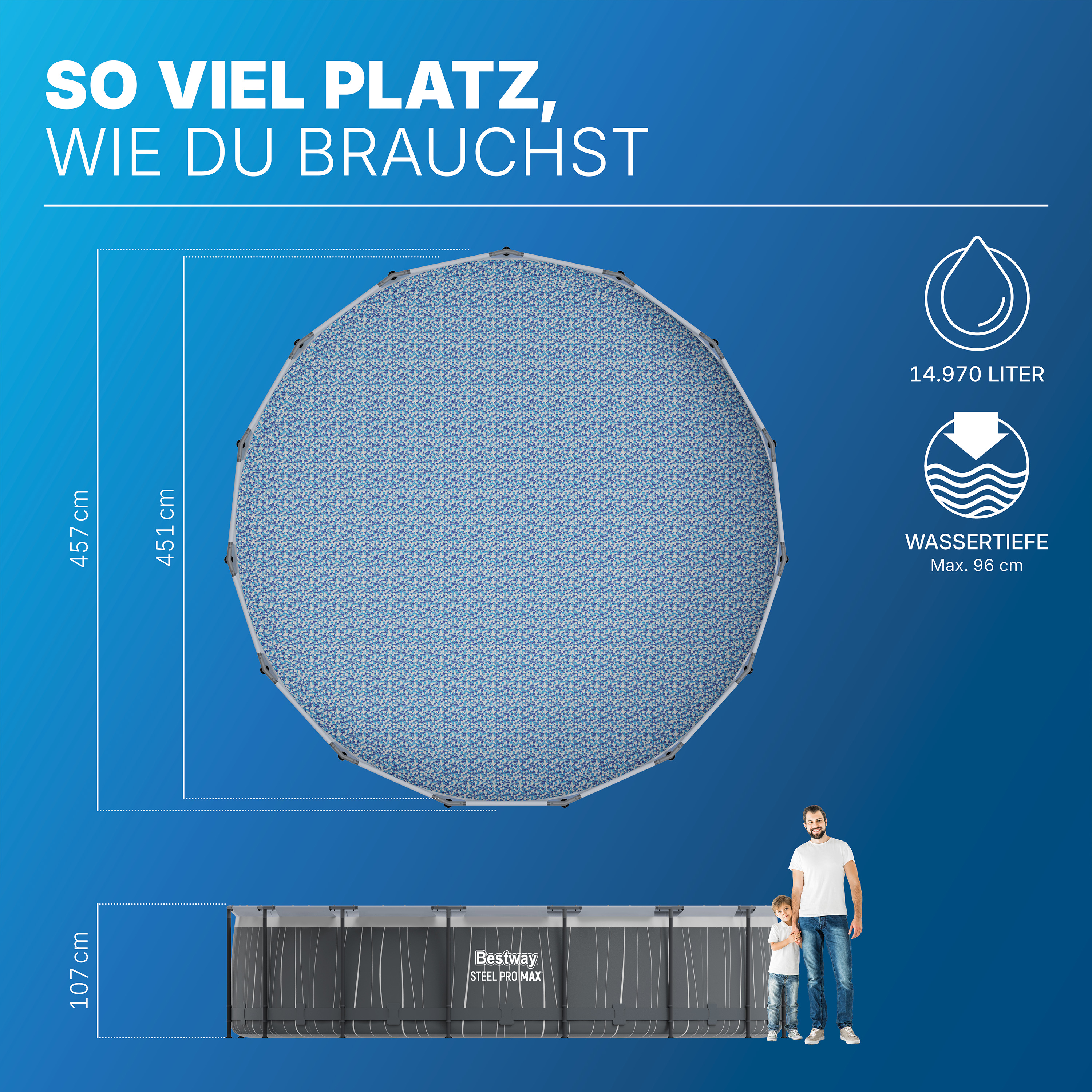 Steel Pro MAX™ Solo Pool ohne Zubehör Ø 457 x 107 cm, LED-Design, rund