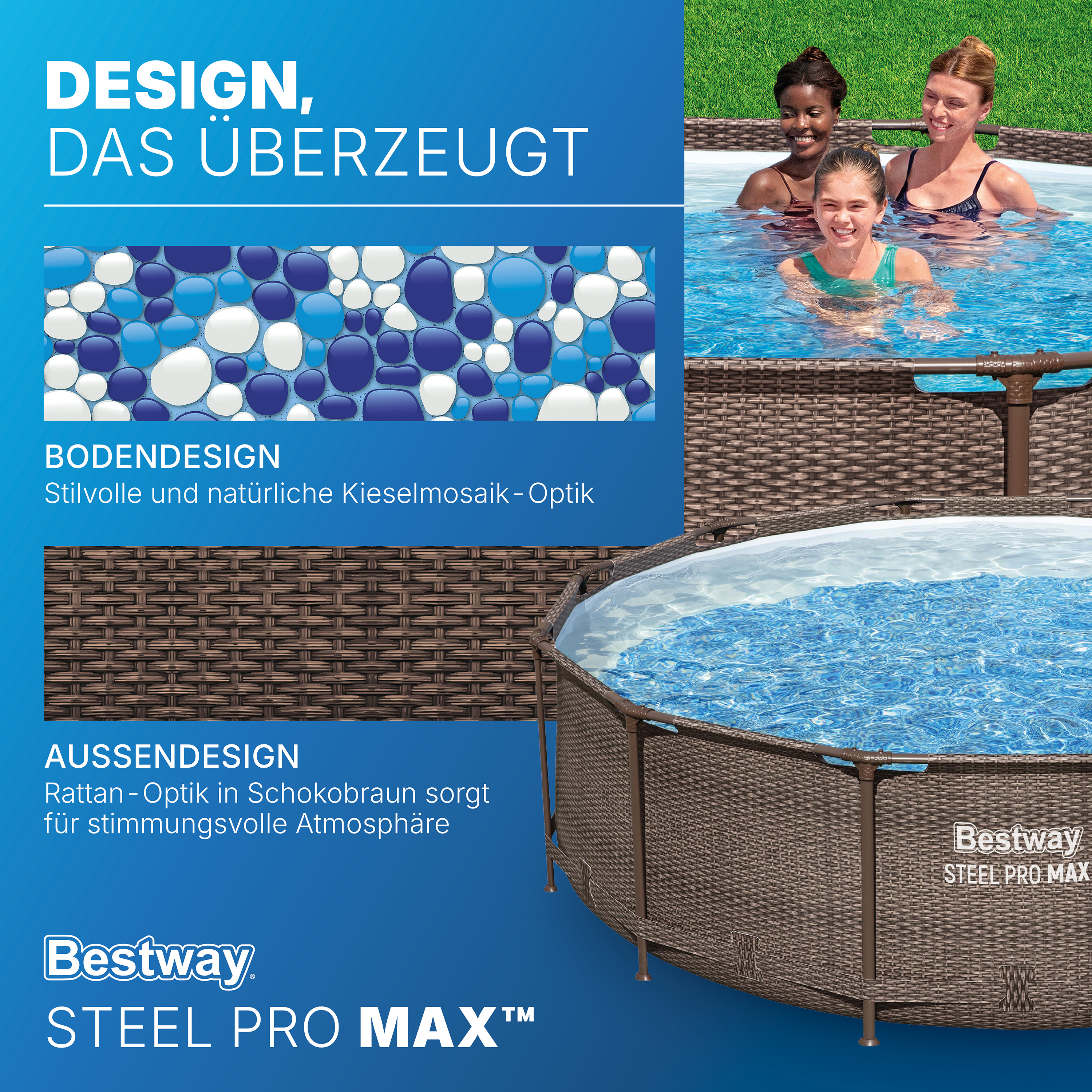 Steel Pro MAX™ Solo Pool ohne Zubehör Ø 366 x 100 cm, Rattan-Optik (Schokobraun), rund