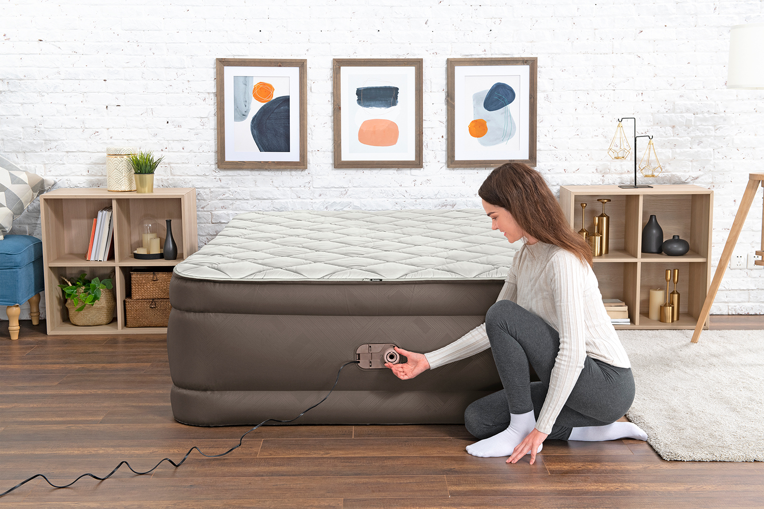 Fortech™ Doppelluftbett mit Reißverschlussbezug & integrierter Elektropumpe  203 x 152 x 51 cm