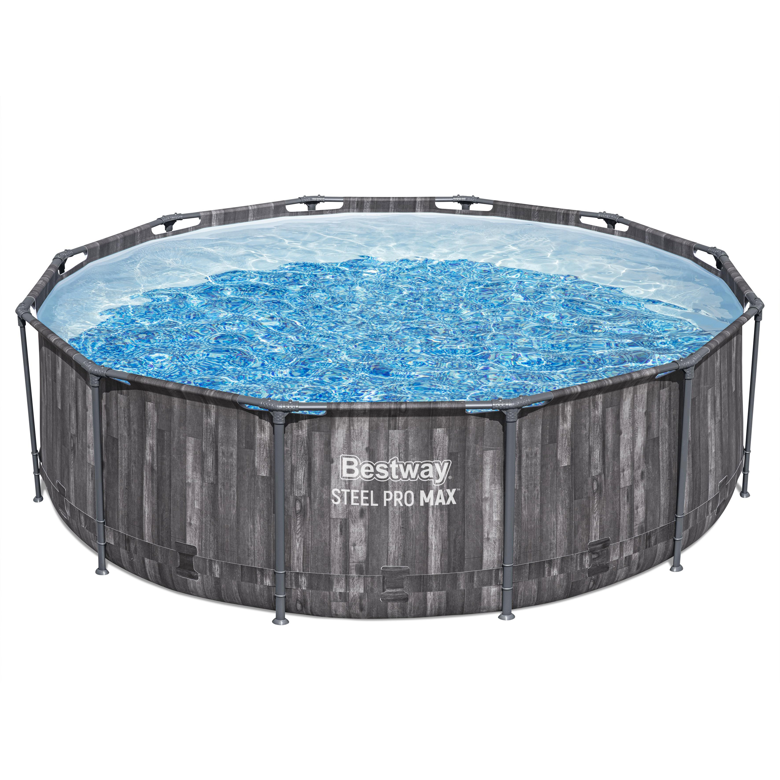 Steel Pro MAX™ Frame Pool-Set mit Filterpumpe Ø 366 x 100 cm, Holz-Optik (Mooreiche), rund