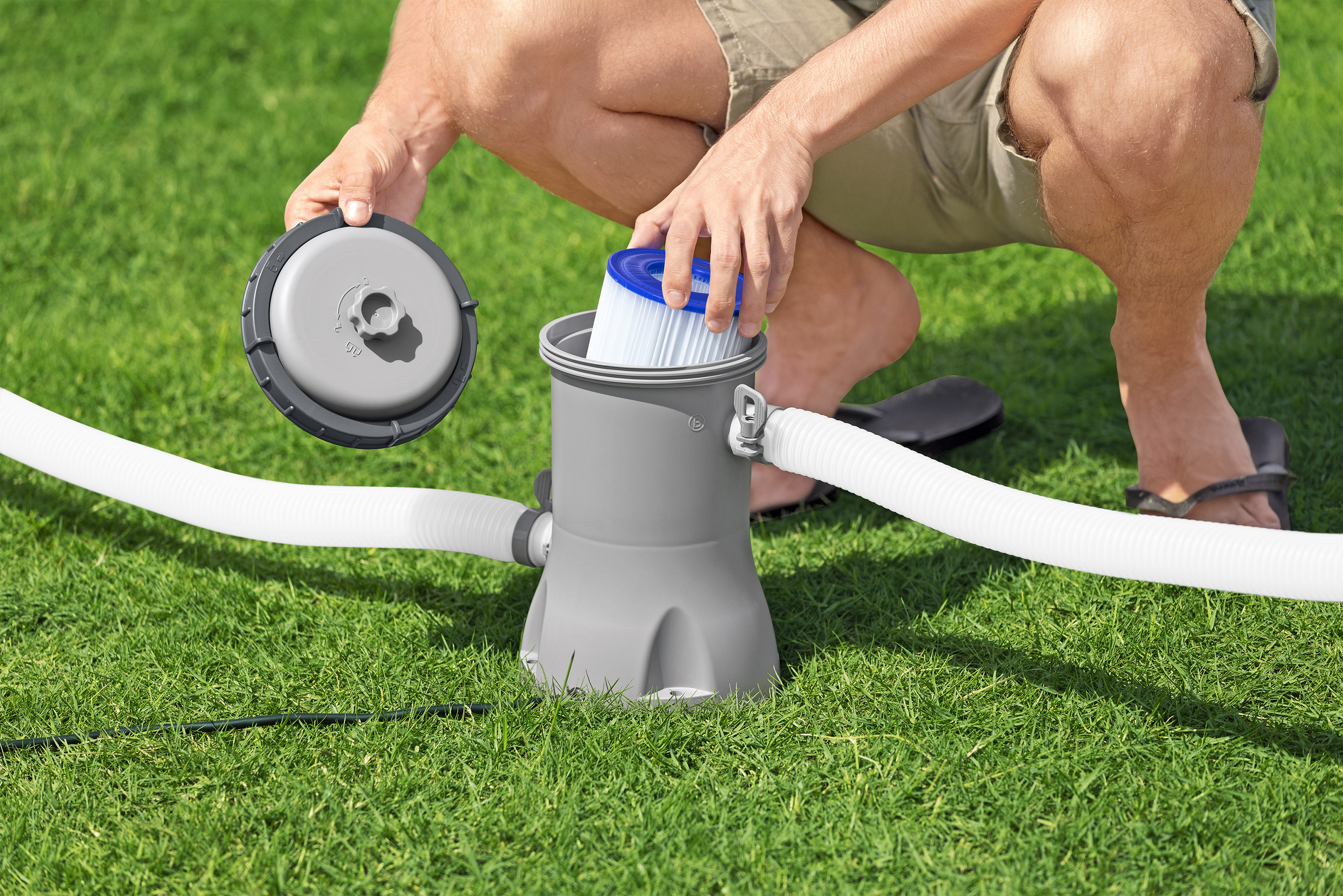 Fast Set™ Aufstellpool Set mit Filterpumpe Ø 396 x 84 cm, Grafisches Liniendesign, rund