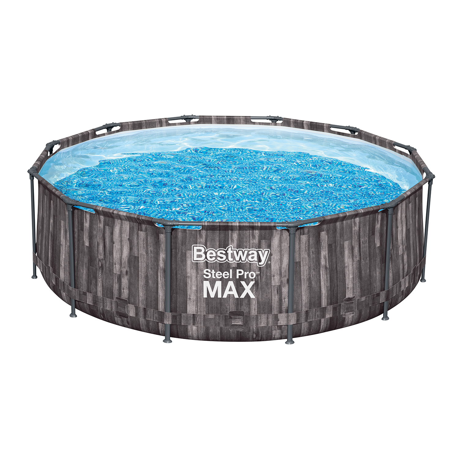 Steel Pro MAX™ Frame Pool Set mit Filterpumpe Ø 366 x 100 cm, Holz-Optik (Mooreiche), rund