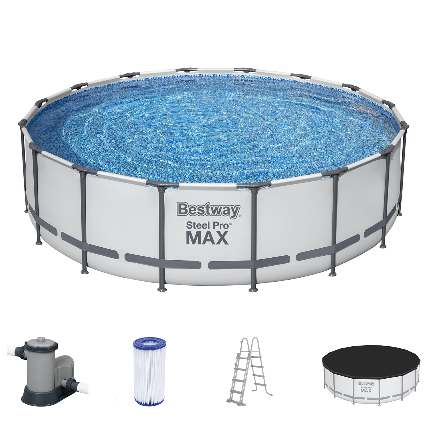 Steel Pro MAX™ Frame Pool Komplett-Set mit Filterpumpe Ø 488 x 122 cm , lichtgrau, rund
