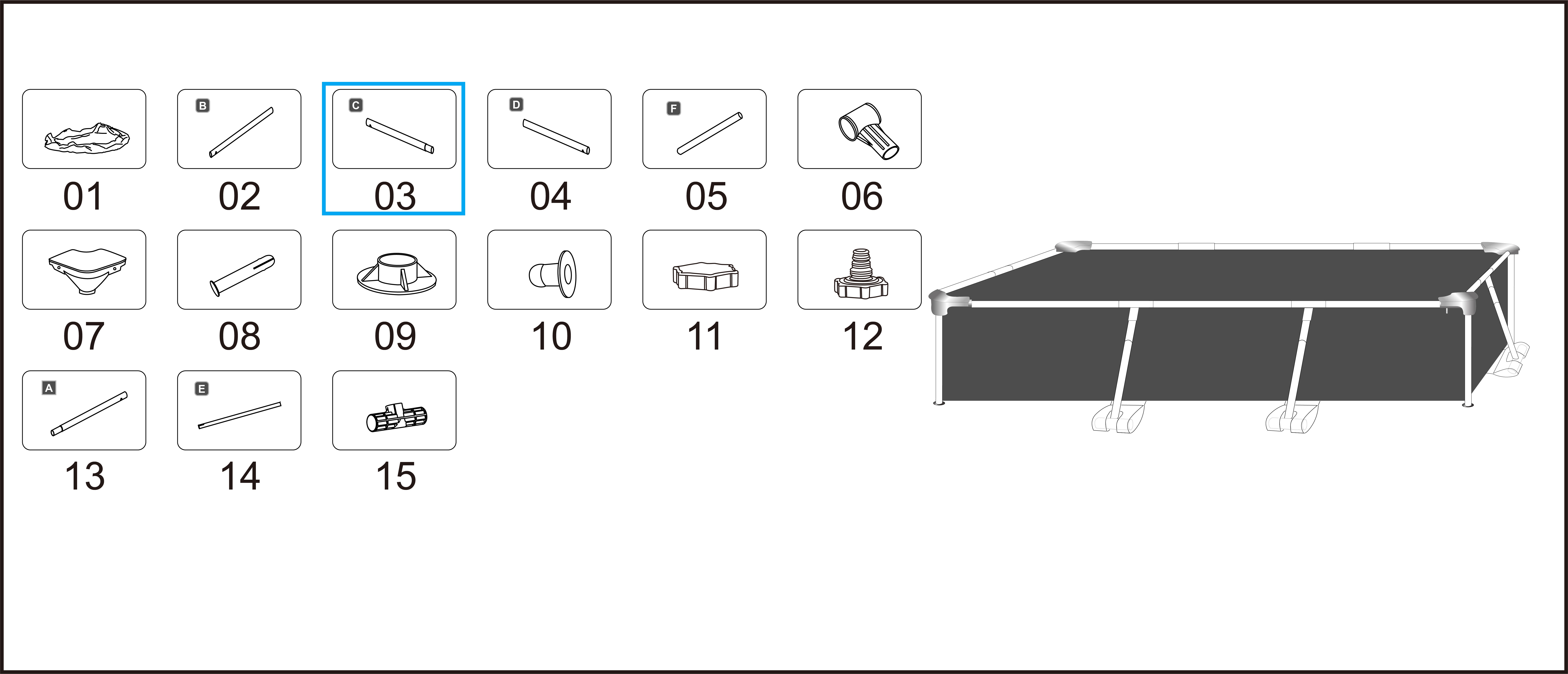 Bestway® Spare Part Top rail C (white) for Steel Pro™ pool 221 x 150 x 43 cm, angular Bestway® Spare Part Top rail C (white) for various Steel Pro™ frame pools, angular