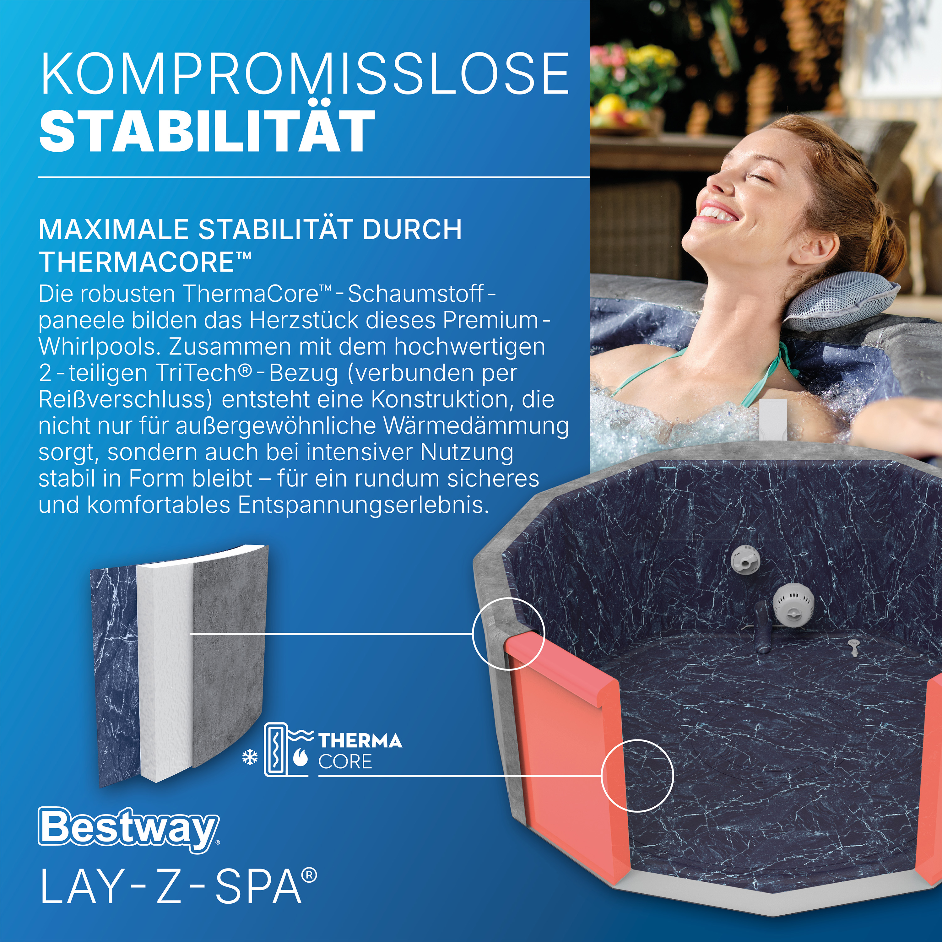LAY-Z-SPA® WLAN-Whirlpool Carrara AirJet™ mit App-Steuerung, für 6 Personen, Ø 170 x 65 cm, Alabaster-Optik